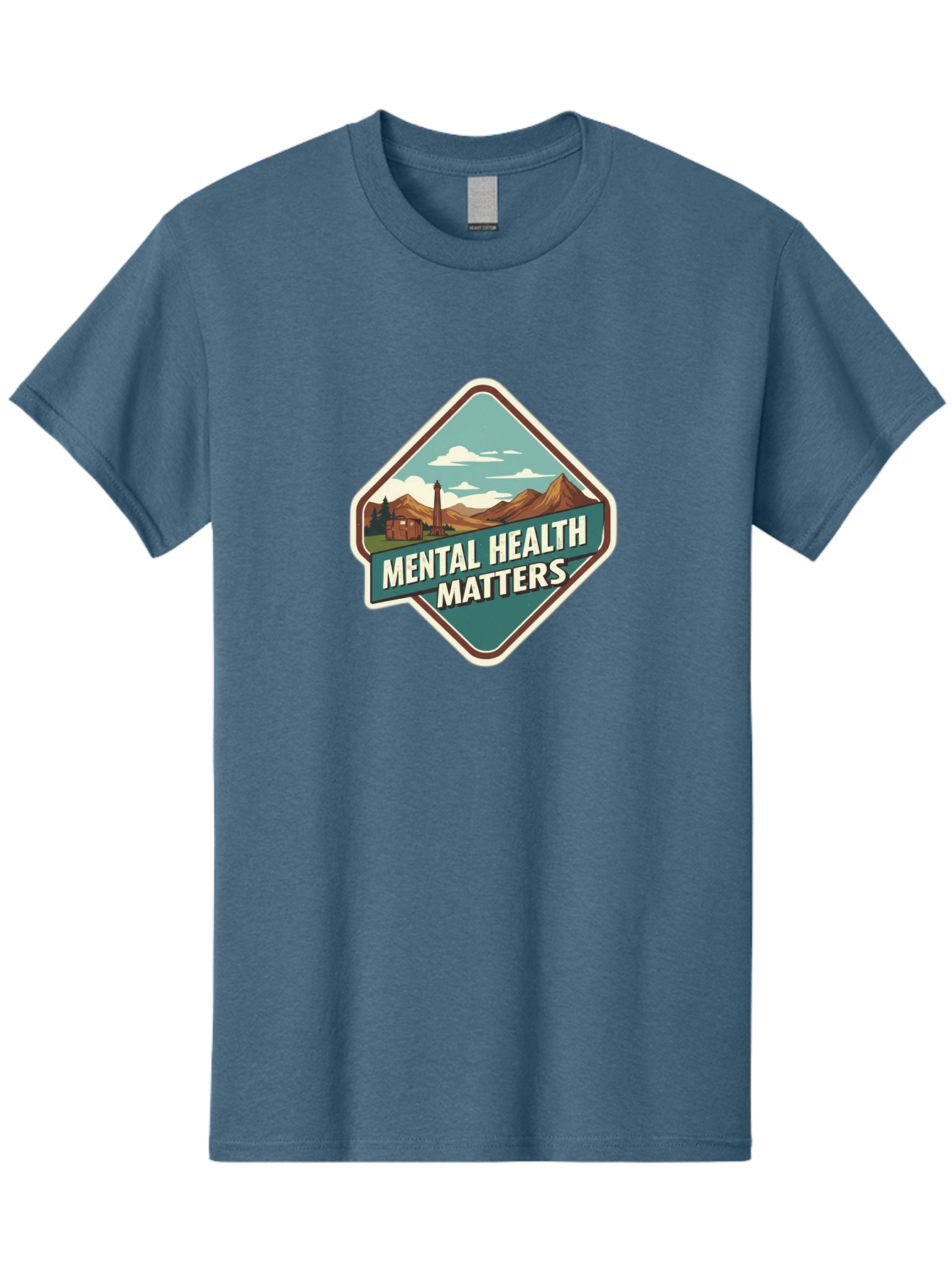 Mental-Health-Matters-5 Men'S Graphic Tee, 100% Cotton, Comfortable Casual Summer Wear, Machine Washable, Mental Health Awareness, Rural Landscape, Mountains, Cloudy Sky, Lighthouse, Mental Health Matters, Self-Care, Wellness, Mindfulness, Bae070 9