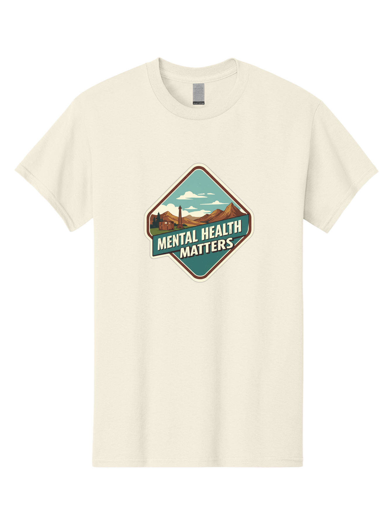 Mental-Health-Matters-5 Men'S Graphic Tee, 100% Cotton, Comfortable Casual Summer Wear, Machine Washable, Mental Health Awareness, Rural Landscape, Mountains, Cloudy Sky, Lighthouse, Mental Health Matters, Self-Care, Wellness, Mindfulness, Bae070 3