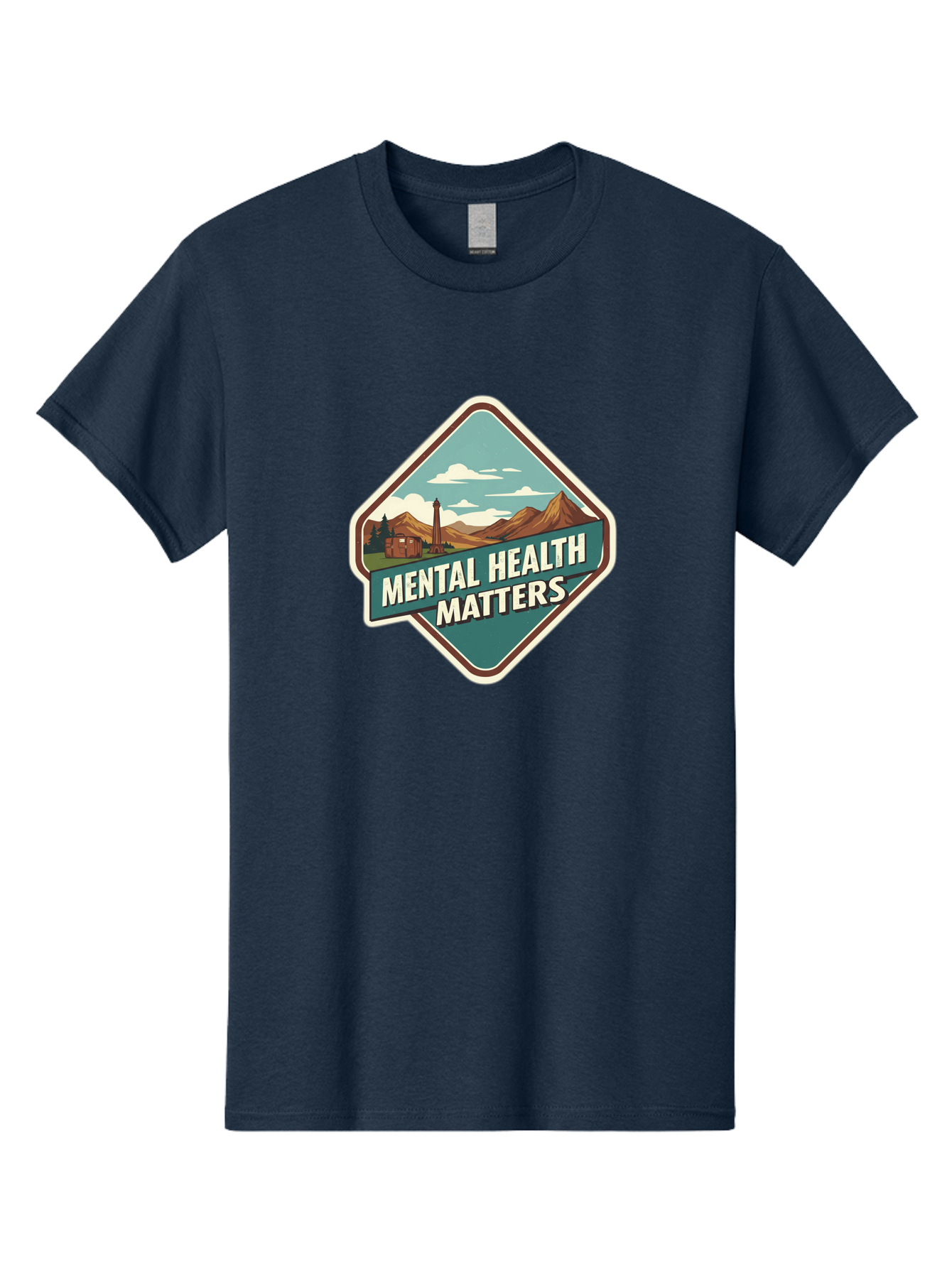 Mental-Health-Matters-5 Men'S Graphic Tee, 100% Cotton, Comfortable Casual Summer Wear, Machine Washable, Mental Health Awareness, Rural Landscape, Mountains, Cloudy Sky, Lighthouse, Mental Health Matters, Self-Care, Wellness, Mindfulness, Bae070 2
