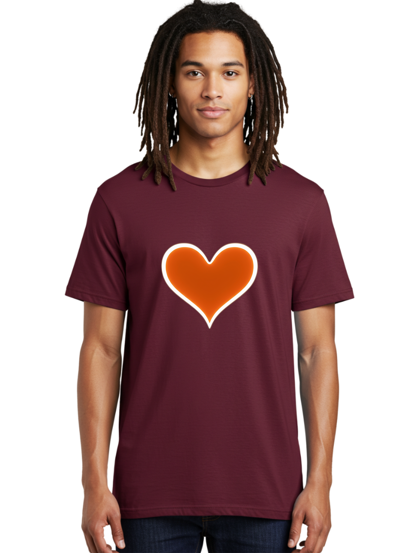 Orange-Heart Men'S Graphic Tee, 100% Cotton, Comfortable Casual Summer Wear, Machine Washable, Orange Heart Symbol, Love Icon, Heart Shape, White Outline, Love Sign, Heart Illustration, Orange Color, Heart Graphic Bae073 19