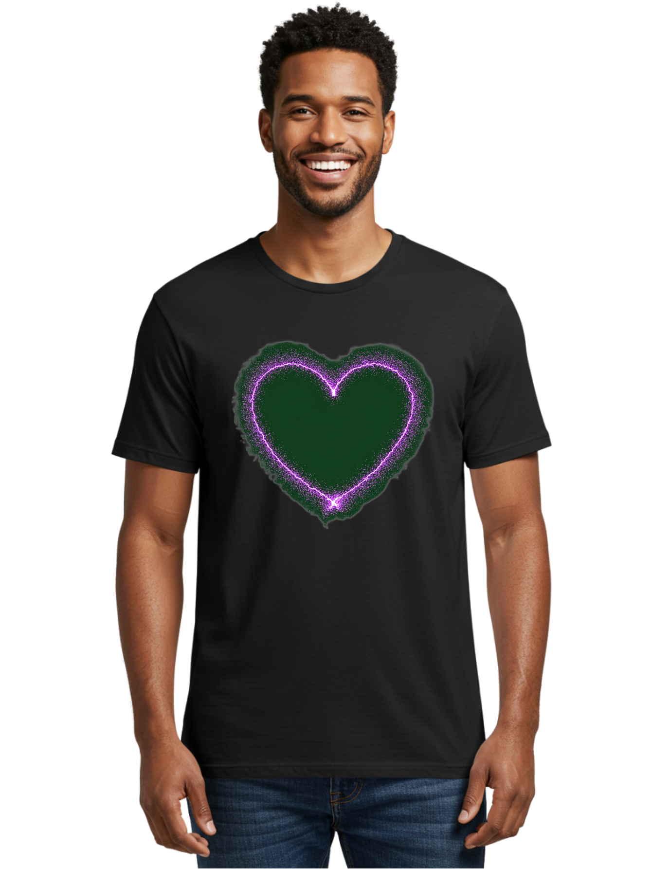 Purple-Heart-1 Men'S Graphic Tee, 100% Cotton, Comfortable Casual Summer Wear, Machine Washable, Purple Heart Shape, Neon Light, Glowing Heart, Love Symbol, Romantic Gesture, Vibrant Purple, Heart Outline, Sparkles, Festive Design, Bae074 26