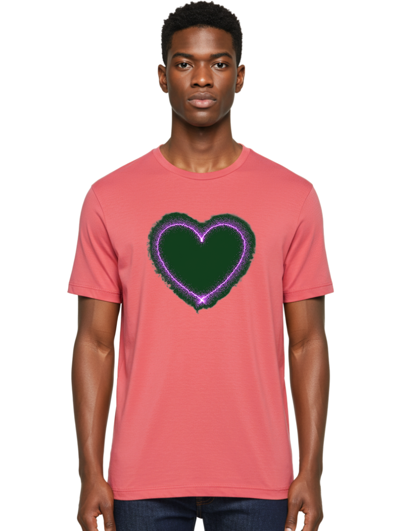 Purple-Heart-1 Men'S Graphic Tee, 100% Cotton, Comfortable Casual Summer Wear, Machine Washable, Purple Heart Shape, Neon Light, Glowing Heart, Love Symbol, Romantic Gesture, Vibrant Purple, Heart Outline, Sparkles, Festive Design, Bae074 17