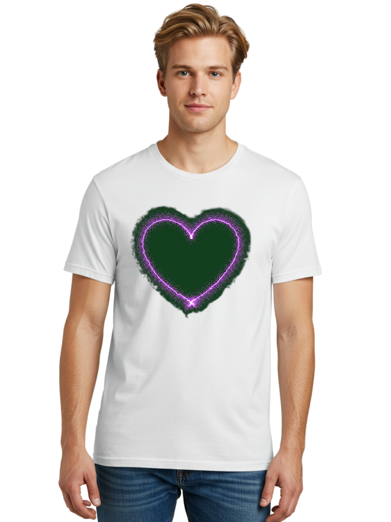 Purple-Heart-1 Men'S Graphic Tee, 100% Cotton, Comfortable Casual Summer Wear, Machine Washable, Purple Heart Shape, Neon Light, Glowing Heart, Love Symbol, Romantic Gesture, Vibrant Purple, Heart Outline, Sparkles, Festive Design, Bae074 16
