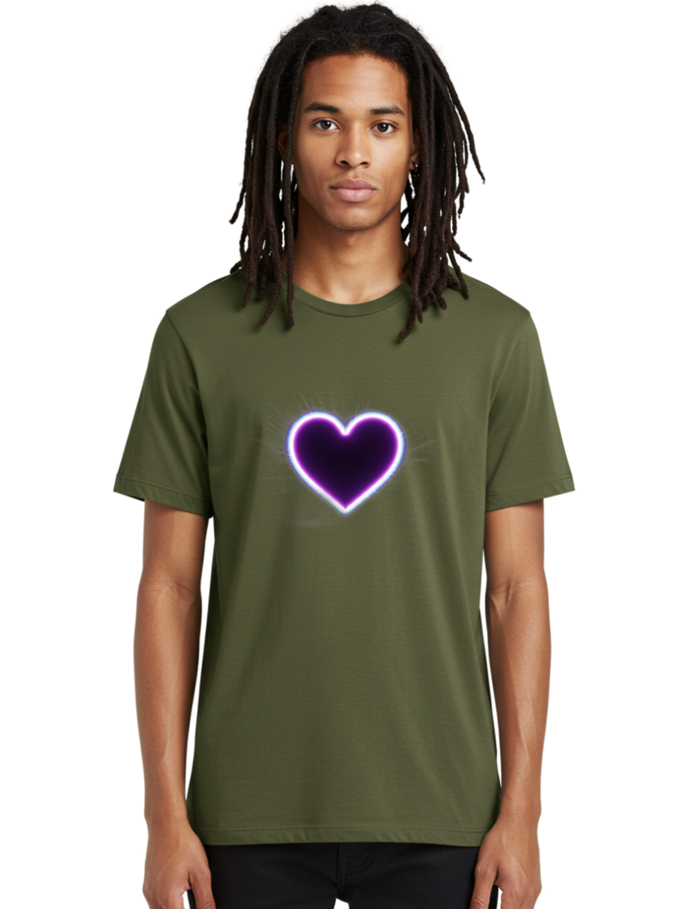 Purple-Heart Men'S Graphic Tee, 100% Cotton, Comfortable Casual Summer Wear, Machine Washable, Purple Heart Icon, Glowing Heart, Purple Neon Glow, Love Symbol, Heart Shape, Vibrant Purple, Emotional Graphic, Valentines Day Graphic, Heart Icon Bae075 23