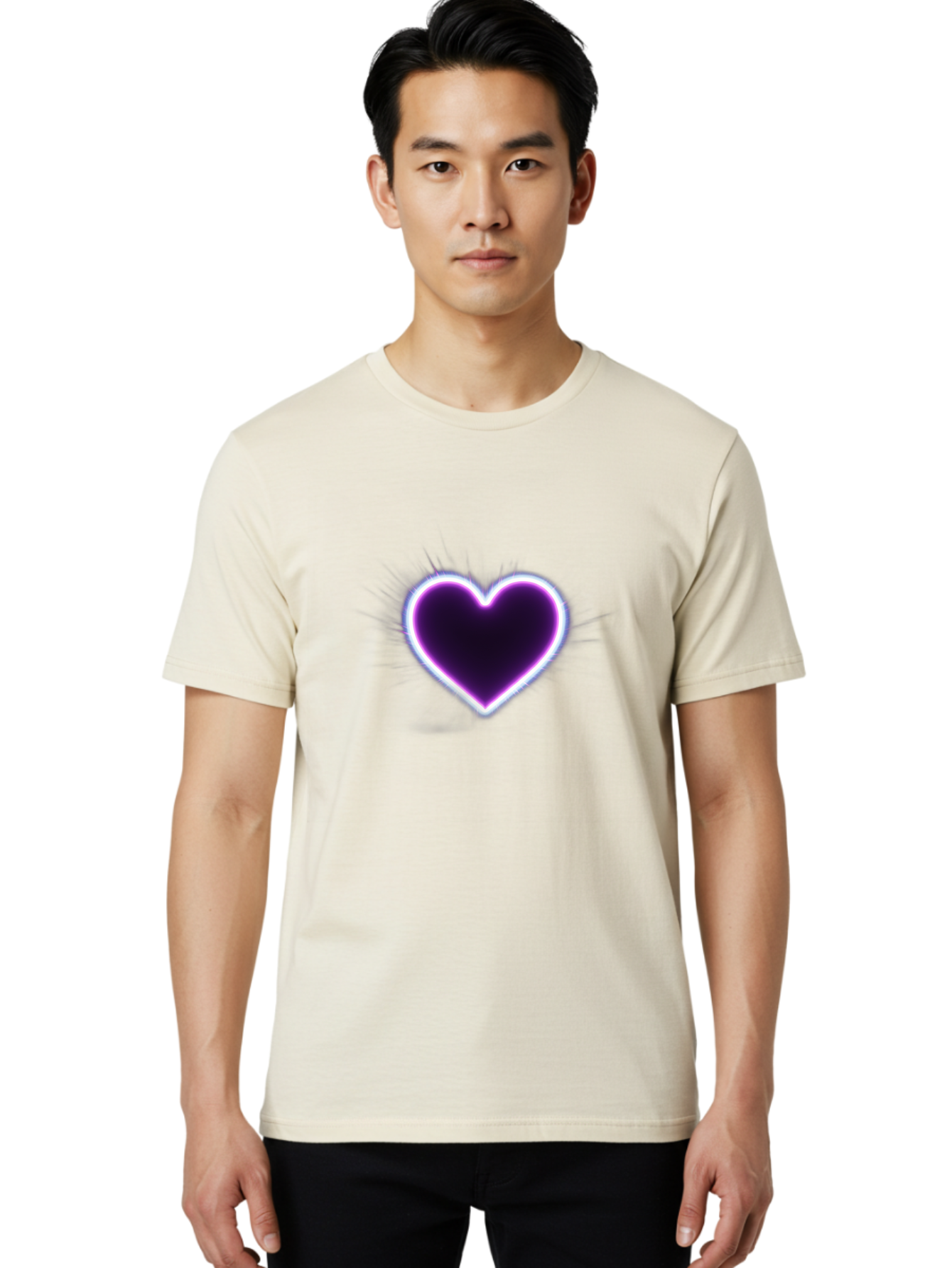 Purple-Heart Men'S Graphic Tee, 100% Cotton, Comfortable Casual Summer Wear, Machine Washable, Purple Heart Icon, Glowing Heart, Purple Neon Glow, Love Symbol, Heart Shape, Vibrant Purple, Emotional Graphic, Valentines Day Graphic, Heart Icon Bae075 26