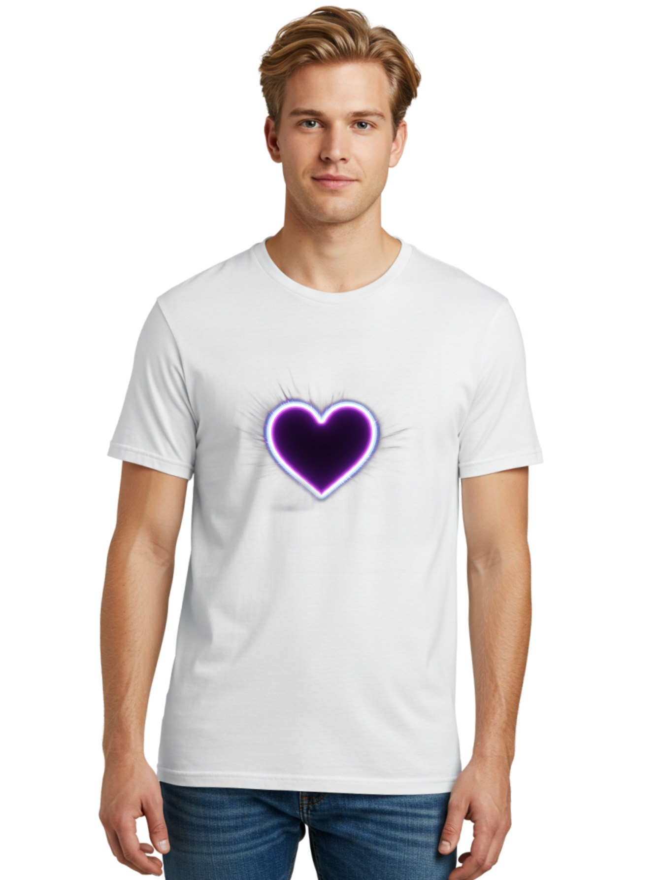 Purple-Heart Men'S Graphic Tee, 100% Cotton, Comfortable Casual Summer Wear, Machine Washable, Purple Heart Icon, Glowing Heart, Purple Neon Glow, Love Symbol, Heart Shape, Vibrant Purple, Emotional Graphic, Valentines Day Graphic, Heart Icon Bae075 17