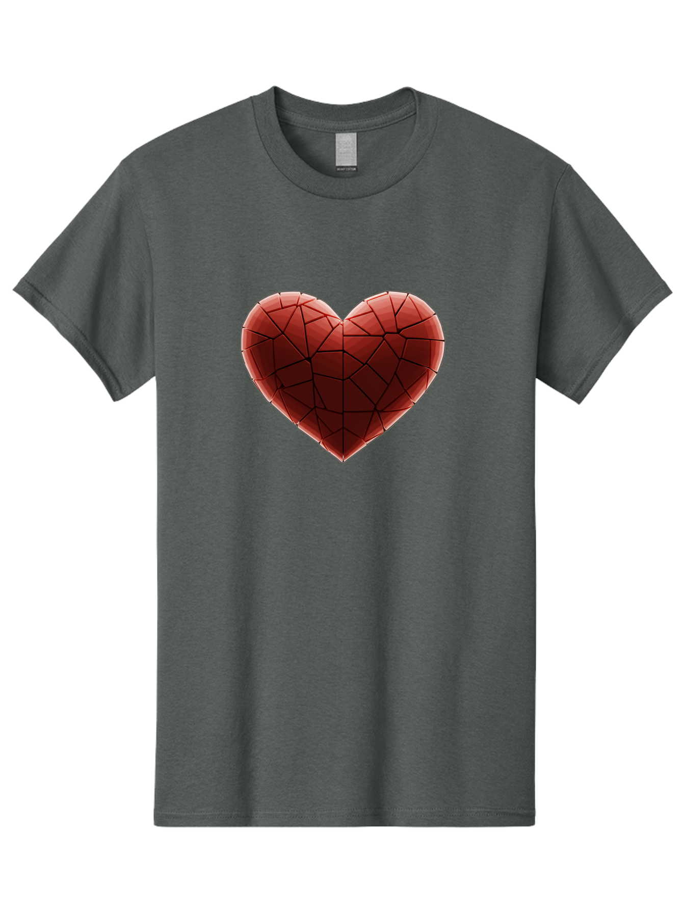 Red-Faceted-Heart Men'S Graphic Tee, 100% Cotton, Comfortable Casual Summer Wear, Machine Washable, Low Poly Heart, Geometric Heart, Red Heart, Love Symbol, Abstract Art, 3D Model, Modern Design, Polygonal Shape, Heart Shape Bae076 2