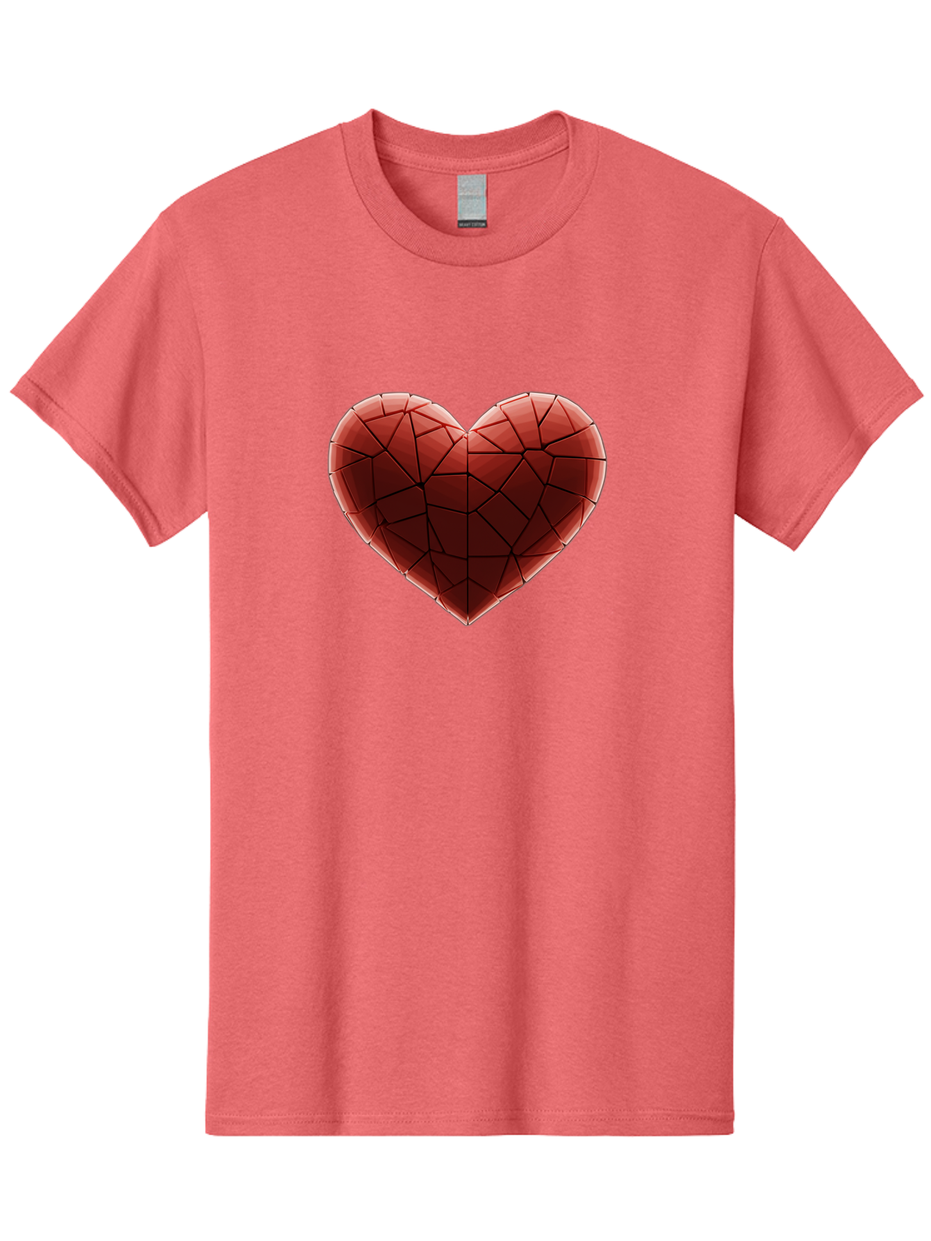 Red-Faceted-Heart Men'S Graphic Tee, 100% Cotton, Comfortable Casual Summer Wear, Machine Washable, Low Poly Heart, Geometric Heart, Red Heart, Love Symbol, Abstract Art, 3D Model, Modern Design, Polygonal Shape, Heart Shape Bae076 13