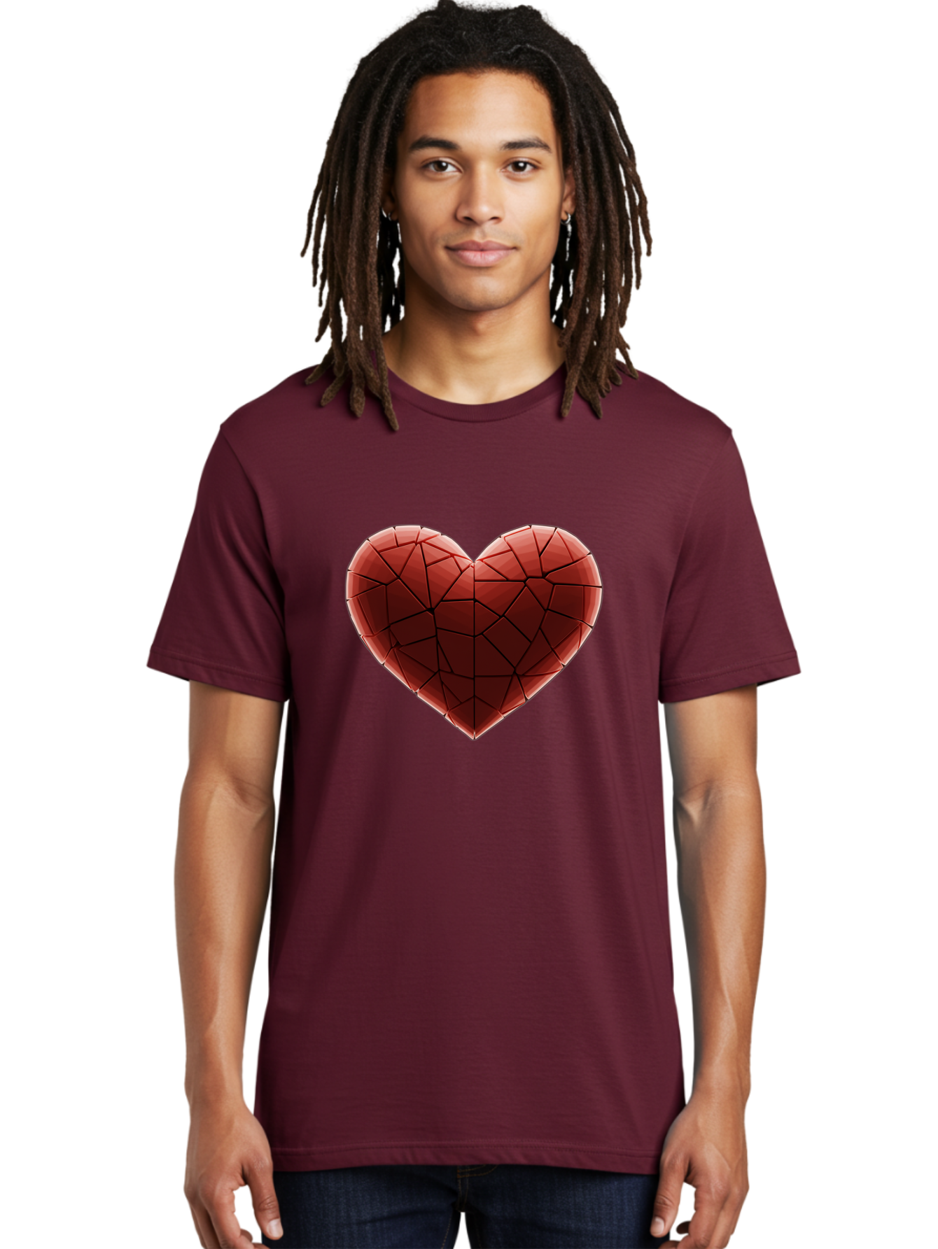 Red-Faceted-Heart Men'S Graphic Tee, 100% Cotton, Comfortable Casual Summer Wear, Machine Washable, Low Poly Heart, Geometric Heart, Red Heart, Love Symbol, Abstract Art, 3D Model, Modern Design, Polygonal Shape, Heart Shape Bae076 24
