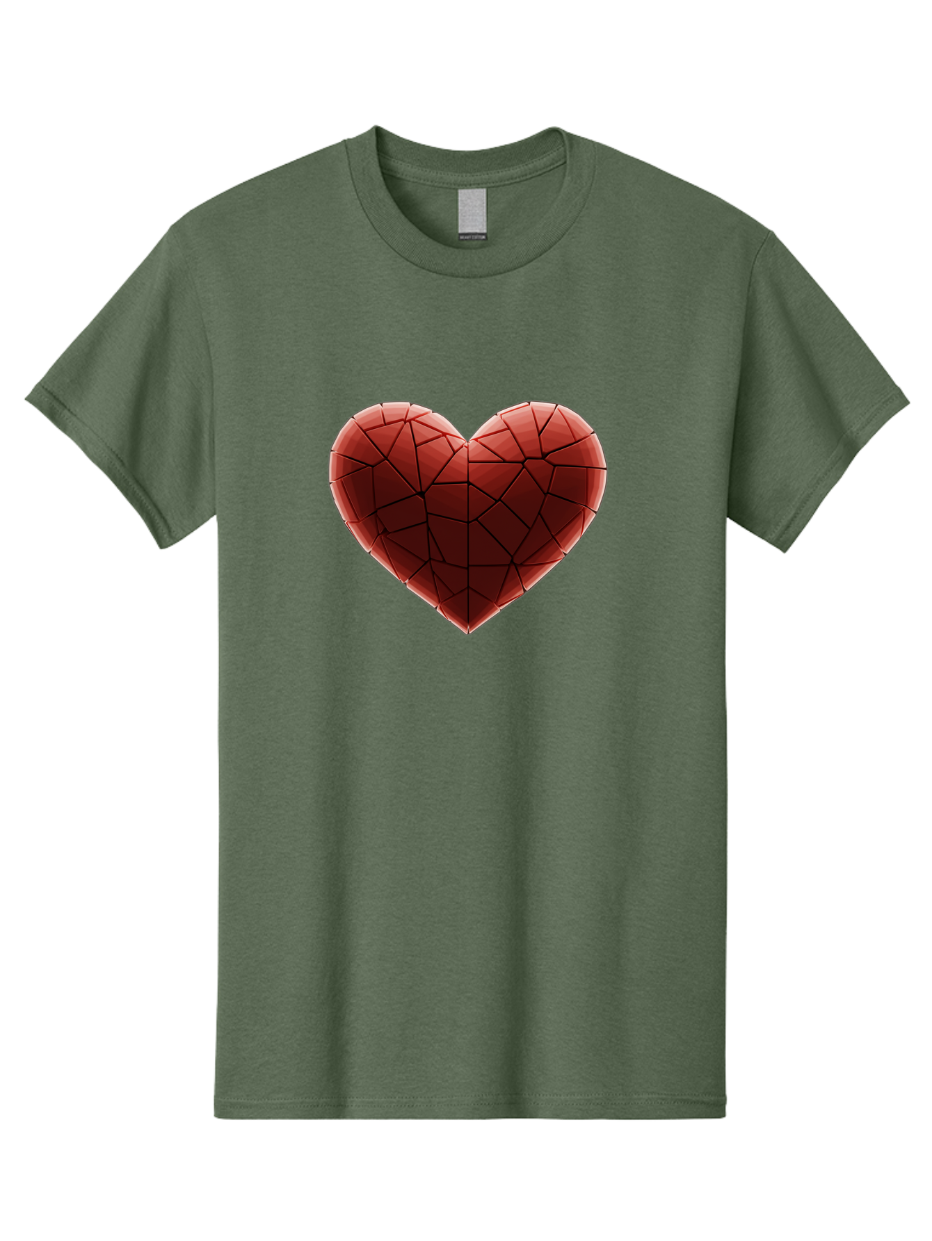Red-Faceted-Heart Men'S Graphic Tee, 100% Cotton, Comfortable Casual Summer Wear, Machine Washable, Low Poly Heart, Geometric Heart, Red Heart, Love Symbol, Abstract Art, 3D Model, Modern Design, Polygonal Shape, Heart Shape Bae076 14