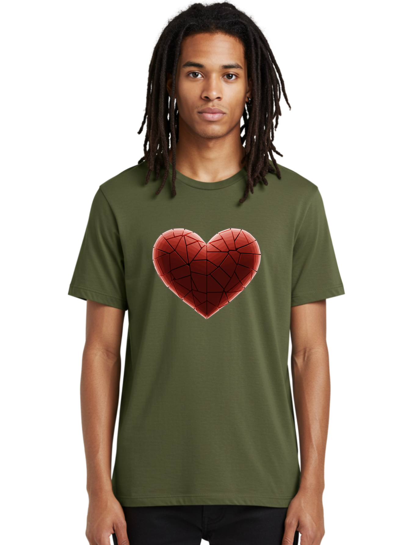 Red-Faceted-Heart Men'S Graphic Tee, 100% Cotton, Comfortable Casual Summer Wear, Machine Washable, Low Poly Heart, Geometric Heart, Red Heart, Love Symbol, Abstract Art, 3D Model, Modern Design, Polygonal Shape, Heart Shape Bae076 29