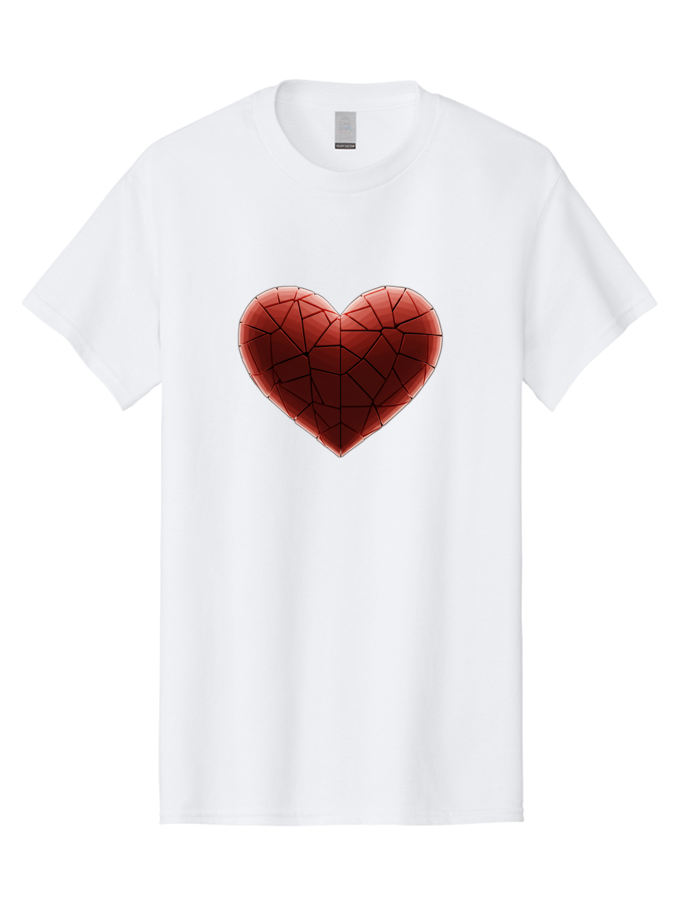 Red-Faceted-Heart Men'S Graphic Tee, 100% Cotton, Comfortable Casual Summer Wear, Machine Washable, Low Poly Heart, Geometric Heart, Red Heart, Love Symbol, Abstract Art, 3D Model, Modern Design, Polygonal Shape, Heart Shape Bae076 7
