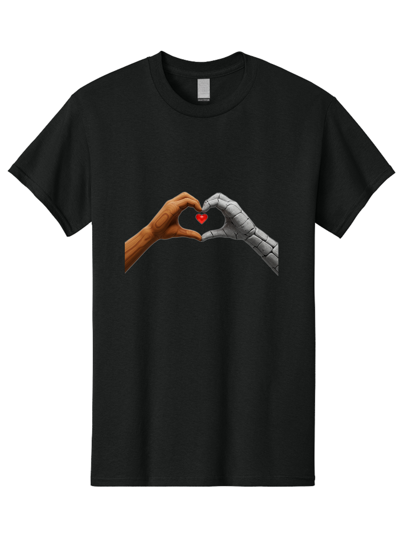 Robot-Hand-Human-Hand-Heart Men'S Graphic Tee, 100% Cotton, Comfortable Casual Summer Wear, Machine Washable, Human Hand, Robot Hand, Heart Shape, Love Symbol, Technology And Humanity, Futuristic Love, Robotic Love, Hand Gesture, Red Heart Bae077 11