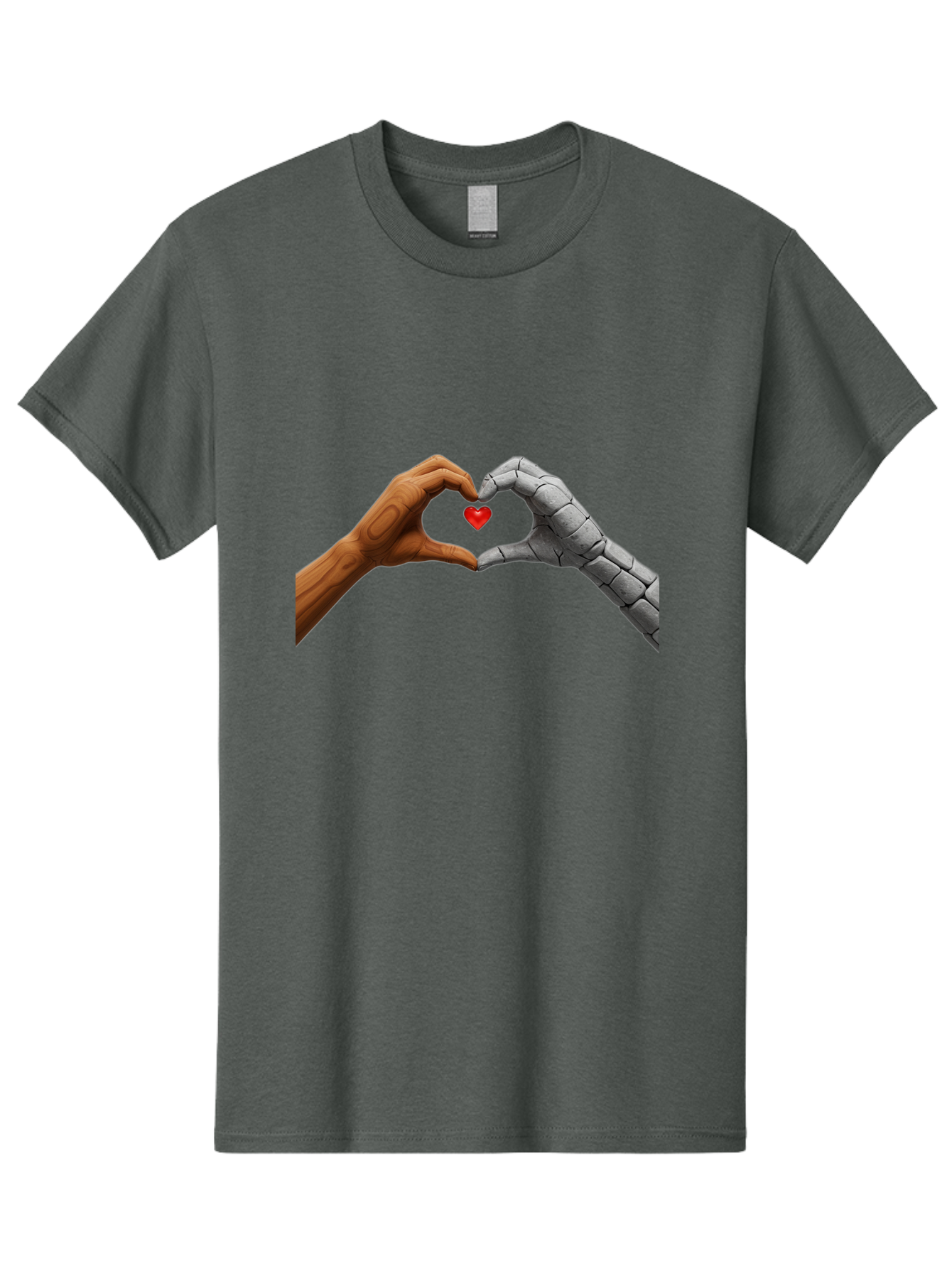 Robot-Hand-Human-Hand-Heart Men'S Graphic Tee, 100% Cotton, Comfortable Casual Summer Wear, Machine Washable, Human Hand, Robot Hand, Heart Shape, Love Symbol, Technology And Humanity, Futuristic Love, Robotic Love, Hand Gesture, Red Heart Bae077 10