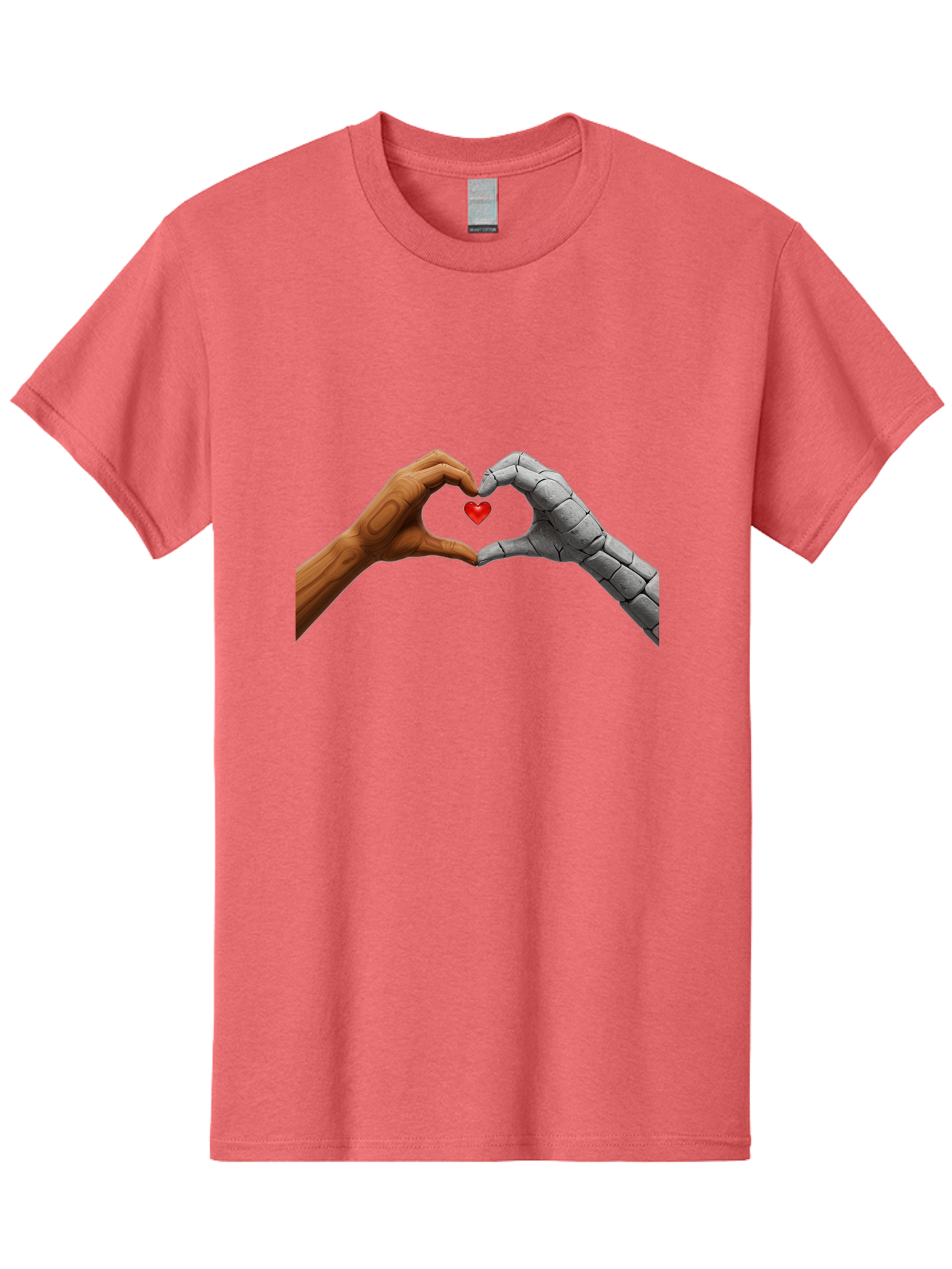 Robot-Hand-Human-Hand-Heart Men'S Graphic Tee, 100% Cotton, Comfortable Casual Summer Wear, Machine Washable, Human Hand, Robot Hand, Heart Shape, Love Symbol, Technology And Humanity, Futuristic Love, Robotic Love, Hand Gesture, Red Heart Bae077 7