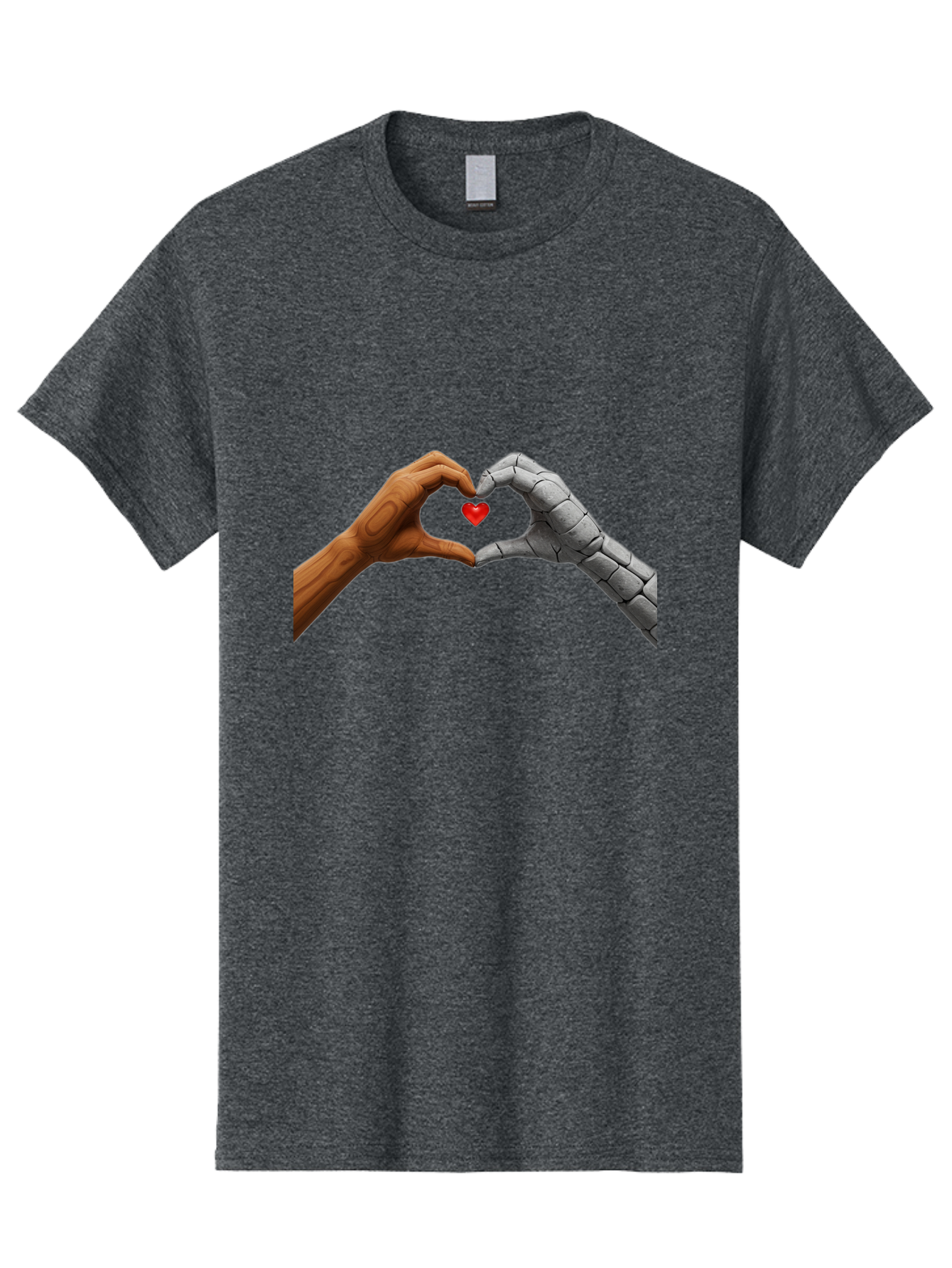 Robot-Hand-Human-Hand-Heart Men'S Graphic Tee, 100% Cotton, Comfortable Casual Summer Wear, Machine Washable, Human Hand, Robot Hand, Heart Shape, Love Symbol, Technology And Humanity, Futuristic Love, Robotic Love, Hand Gesture, Red Heart Bae077 6