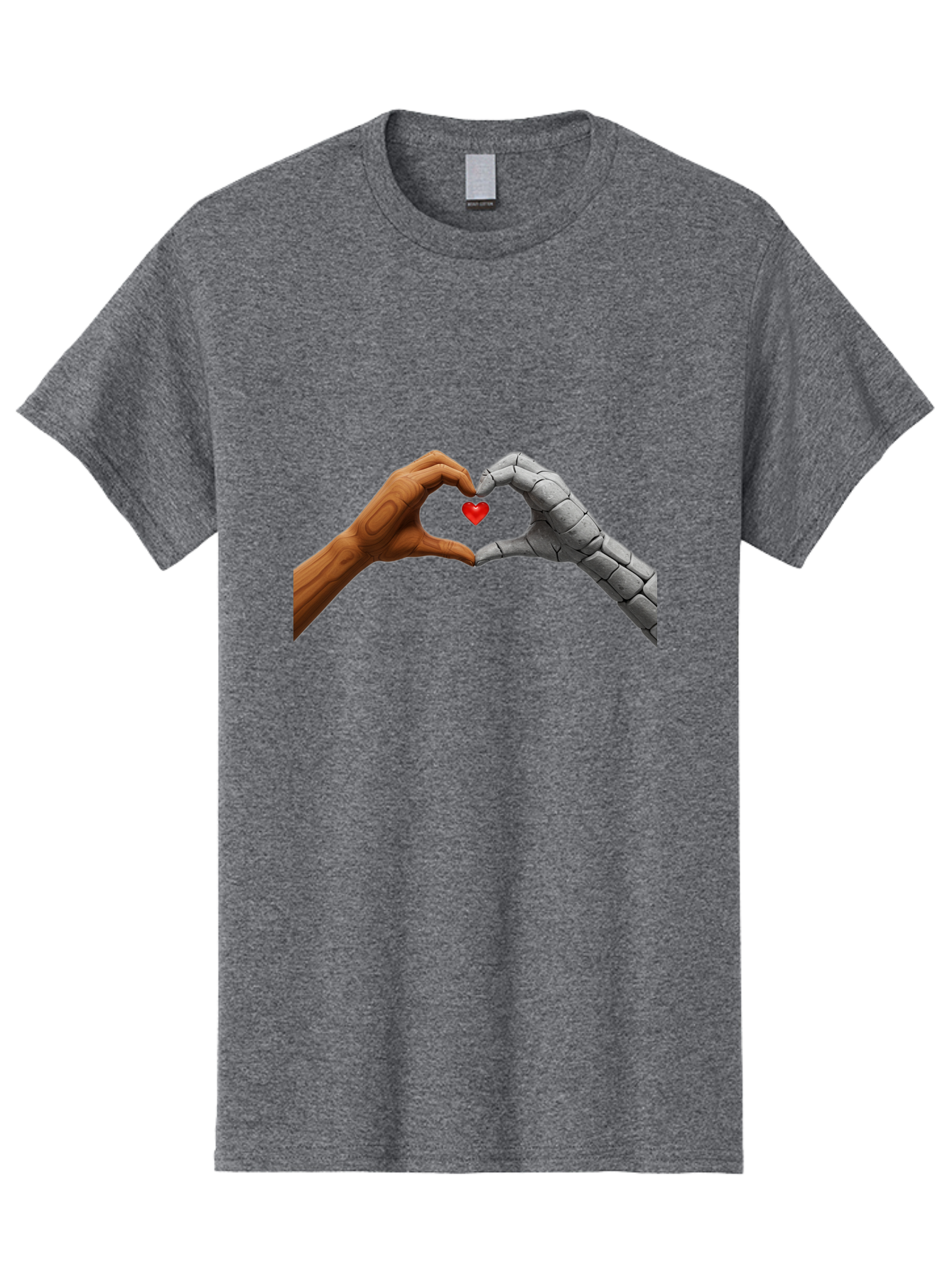 Robot-Hand-Human-Hand-Heart Men'S Graphic Tee, 100% Cotton, Comfortable Casual Summer Wear, Machine Washable, Human Hand, Robot Hand, Heart Shape, Love Symbol, Technology And Humanity, Futuristic Love, Robotic Love, Hand Gesture, Red Heart Bae077 12