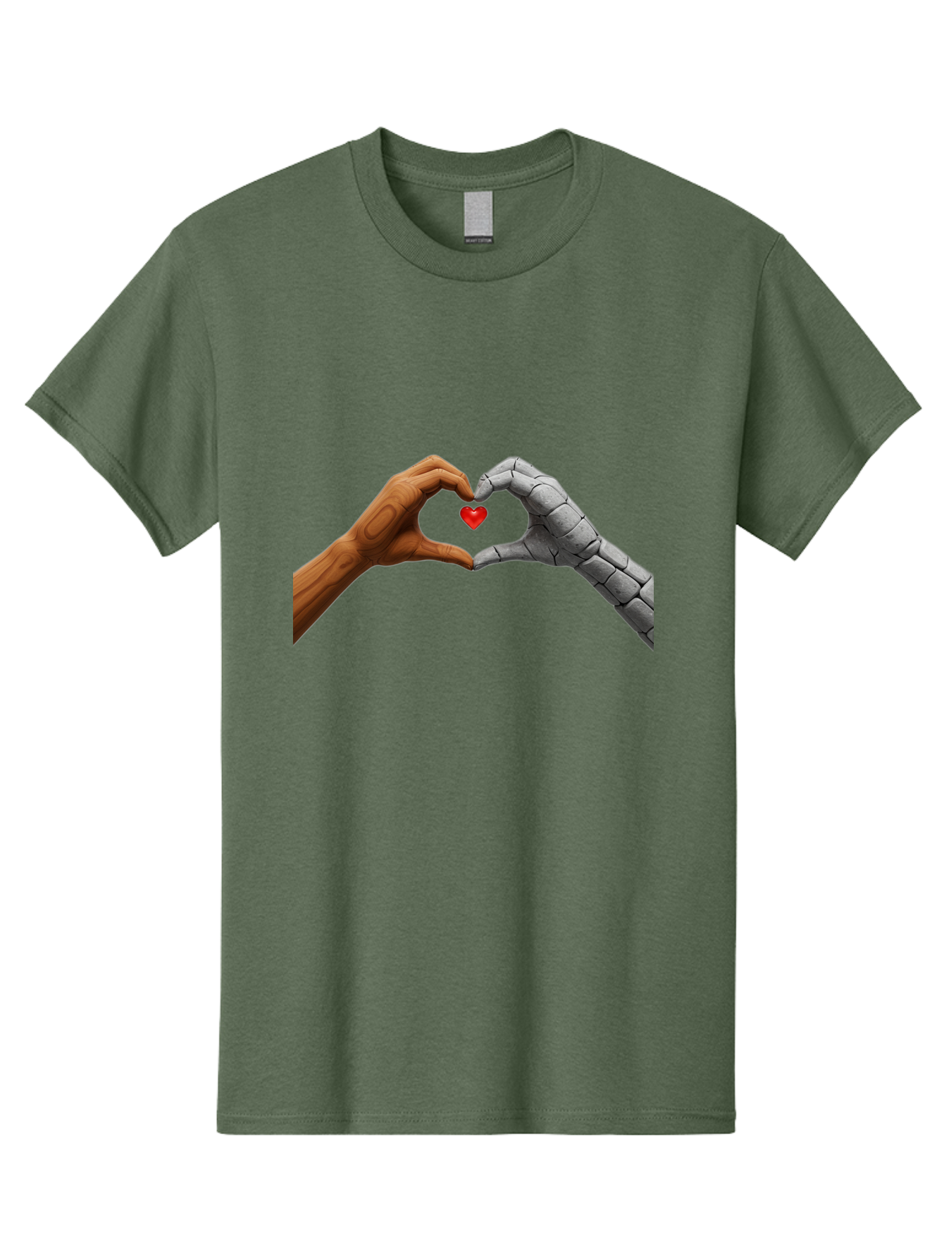Robot-Hand-Human-Hand-Heart Men'S Graphic Tee, 100% Cotton, Comfortable Casual Summer Wear, Machine Washable, Human Hand, Robot Hand, Heart Shape, Love Symbol, Technology And Humanity, Futuristic Love, Robotic Love, Hand Gesture, Red Heart Bae077 13
