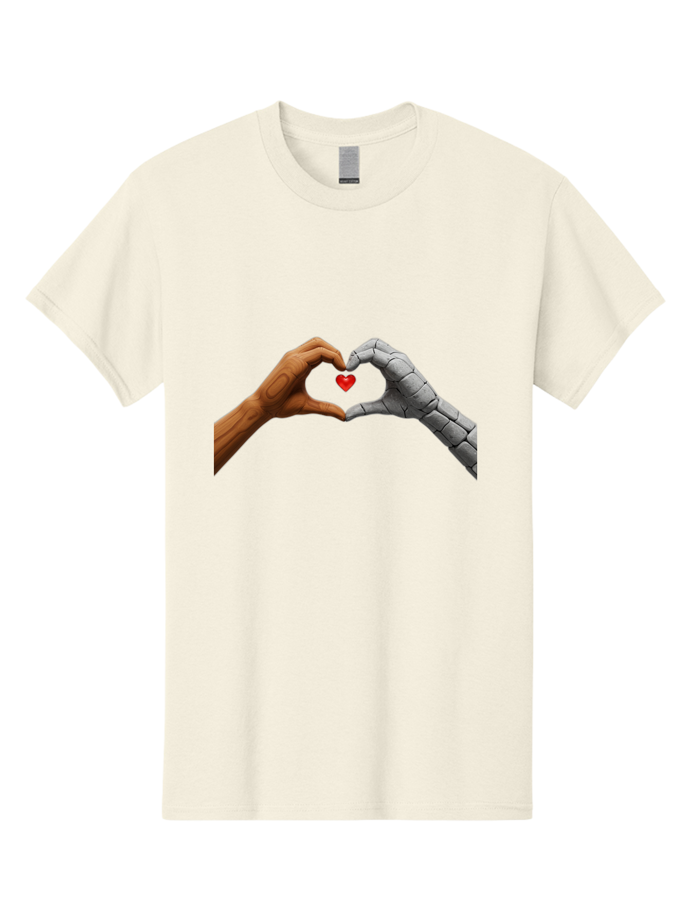 Robot-Hand-Human-Hand-Heart Men'S Graphic Tee, 100% Cotton, Comfortable Casual Summer Wear, Machine Washable, Human Hand, Robot Hand, Heart Shape, Love Symbol, Technology And Humanity, Futuristic Love, Robotic Love, Hand Gesture, Red Heart Bae077 4