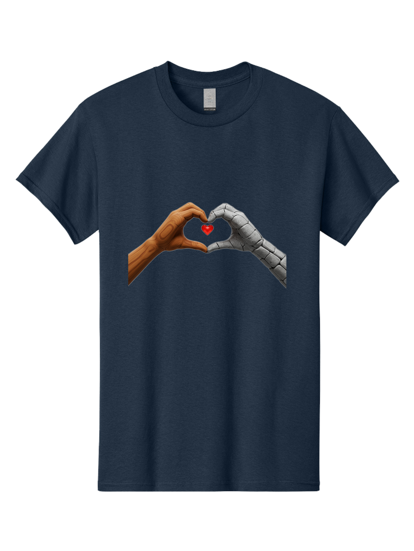 Robot-Hand-Human-Hand-Heart Men'S Graphic Tee, 100% Cotton, Comfortable Casual Summer Wear, Machine Washable, Human Hand, Robot Hand, Heart Shape, Love Symbol, Technology And Humanity, Futuristic Love, Robotic Love, Hand Gesture, Red Heart Bae077 2