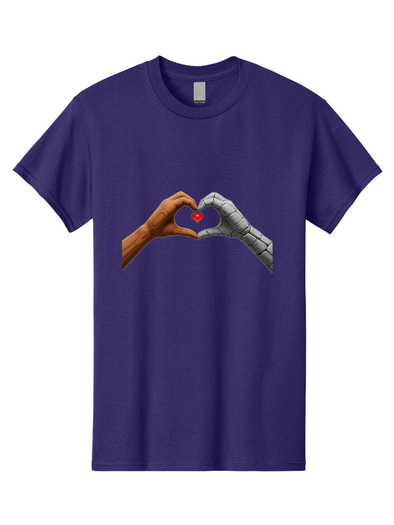 Robot-Hand-Human-Hand-Heart Men'S Graphic Tee, 100% Cotton, Comfortable Casual Summer Wear, Machine Washable, Human Hand, Robot Hand, Heart Shape, Love Symbol, Technology And Humanity, Futuristic Love, Robotic Love, Hand Gesture, Red Heart Bae077 3