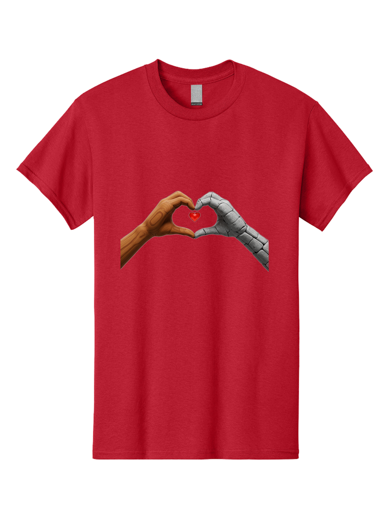 Robot-Hand-Human-Hand-Heart Men'S Graphic Tee, 100% Cotton, Comfortable Casual Summer Wear, Machine Washable, Human Hand, Robot Hand, Heart Shape, Love Symbol, Technology And Humanity, Futuristic Love, Robotic Love, Hand Gesture, Red Heart Bae077 5