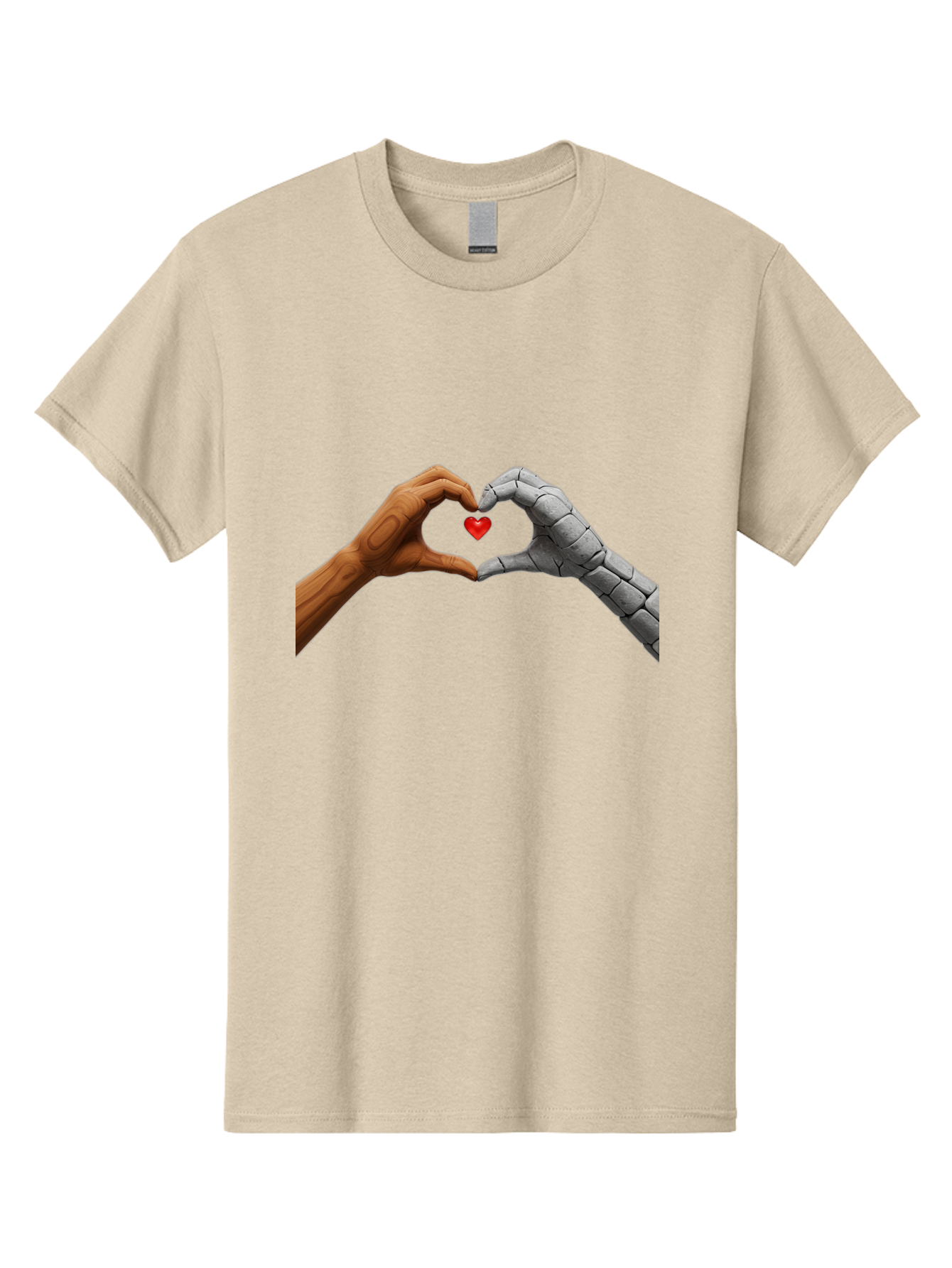 Robot-Hand-Human-Hand-Heart Men'S Graphic Tee, 100% Cotton, Comfortable Casual Summer Wear, Machine Washable, Human Hand, Robot Hand, Heart Shape, Love Symbol, Technology And Humanity, Futuristic Love, Robotic Love, Hand Gesture, Red Heart Bae077 15