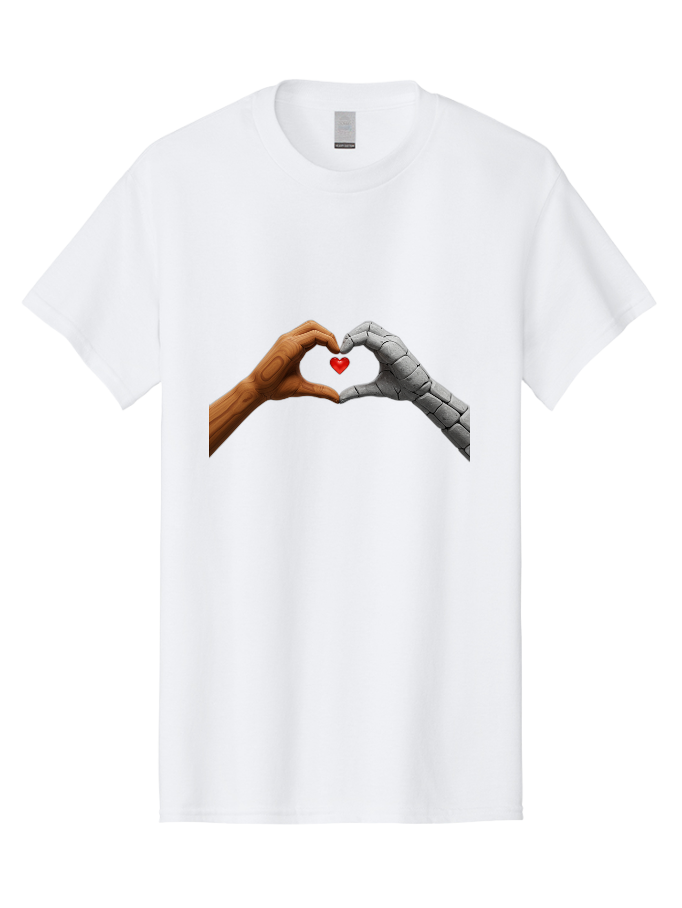 Robot-Hand-Human-Hand-Heart Men'S Graphic Tee, 100% Cotton, Comfortable Casual Summer Wear, Machine Washable, Human Hand, Robot Hand, Heart Shape, Love Symbol, Technology And Humanity, Futuristic Love, Robotic Love, Hand Gesture, Red Heart Bae077 8