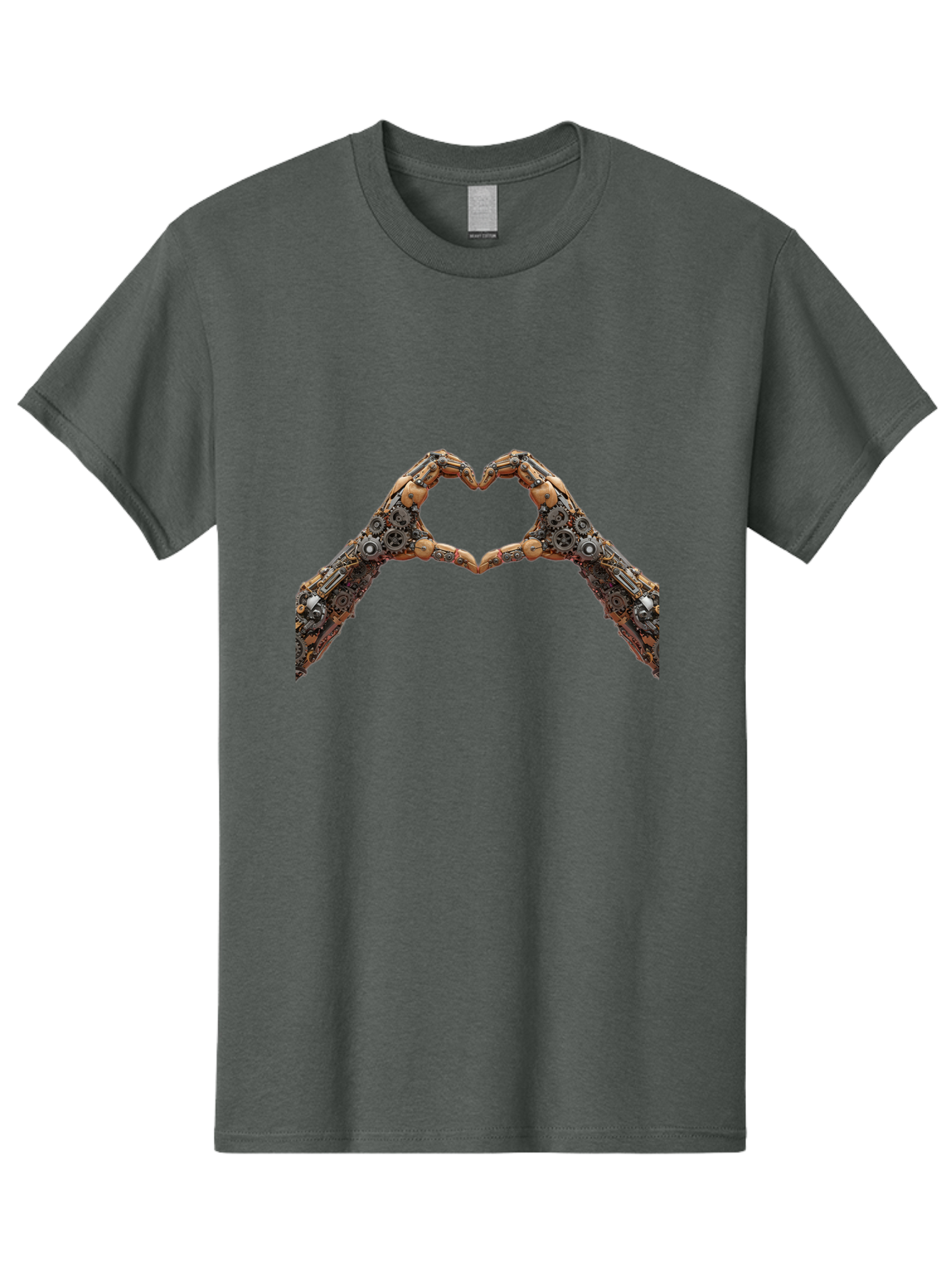 Robot-Hands-Heart Men'S Graphic Tee, 100% Cotton, Comfortable Casual Summer Wear, Machine Washable, Robot Hands Forming A Heart, Steampunk Design, Mechanical Love, Robotic Machinery, Gear Components, Industrial Elements, Symbol Of Affection, Bae078 5