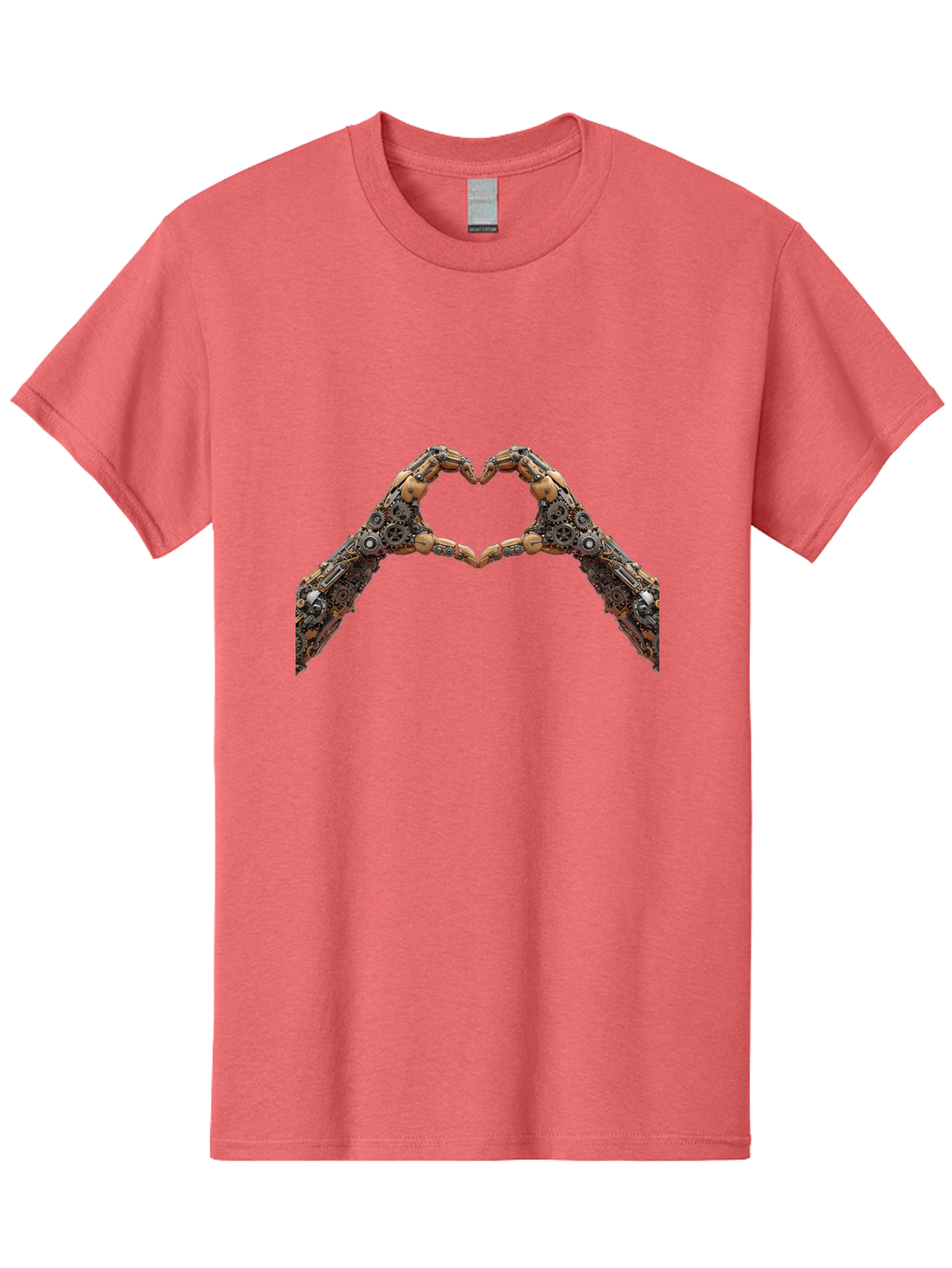 Robot-Hands-Heart Men'S Graphic Tee, 100% Cotton, Comfortable Casual Summer Wear, Machine Washable, Robot Hands Forming A Heart, Steampunk Design, Mechanical Love, Robotic Machinery, Gear Components, Industrial Elements, Symbol Of Affection, Bae078 11