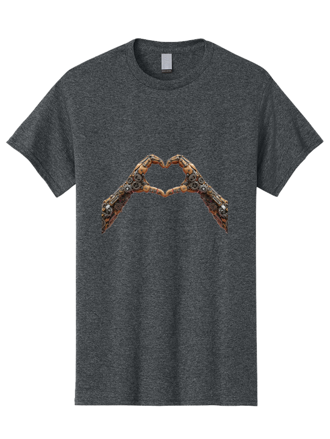 Robot-Hands-Heart Men'S Graphic Tee, 100% Cotton, Comfortable Casual Summer Wear, Machine Washable, Robot Hands Forming A Heart, Steampunk Design, Mechanical Love, Robotic Machinery, Gear Components, Industrial Elements, Symbol Of Affection, Bae078 7