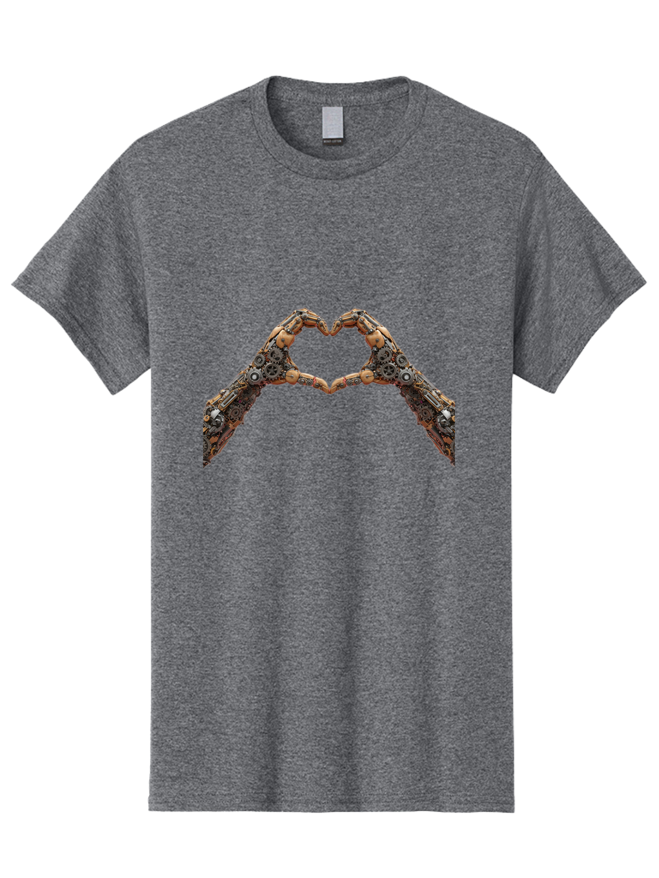 Robot-Hands-Heart Men'S Graphic Tee, 100% Cotton, Comfortable Casual Summer Wear, Machine Washable, Robot Hands Forming A Heart, Steampunk Design, Mechanical Love, Robotic Machinery, Gear Components, Industrial Elements, Symbol Of Affection, Bae078 13