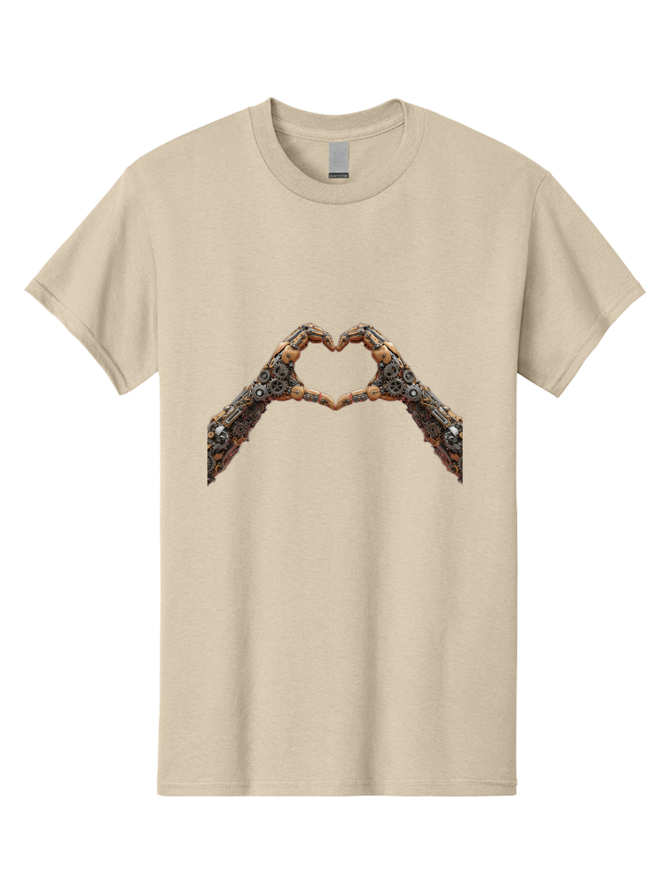 Robot-Hands-Heart Men'S Graphic Tee, 100% Cotton, Comfortable Casual Summer Wear, Machine Washable, Robot Hands Forming A Heart, Steampunk Design, Mechanical Love, Robotic Machinery, Gear Components, Industrial Elements, Symbol Of Affection, Bae078 8