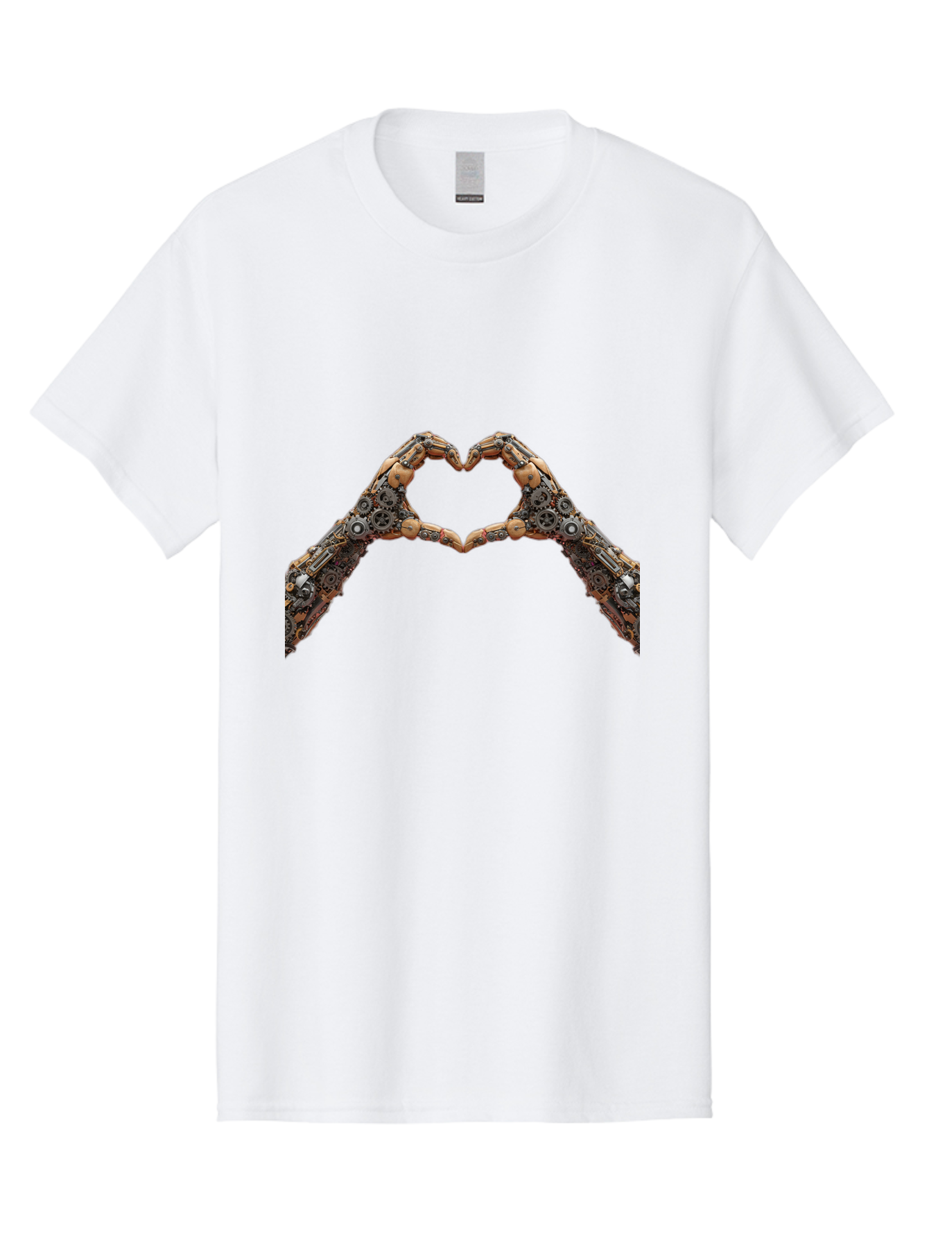 Robot-Hands-Heart Men'S Graphic Tee, 100% Cotton, Comfortable Casual Summer Wear, Machine Washable, Robot Hands Forming A Heart, Steampunk Design, Mechanical Love, Robotic Machinery, Gear Components, Industrial Elements, Symbol Of Affection, Bae078 15
