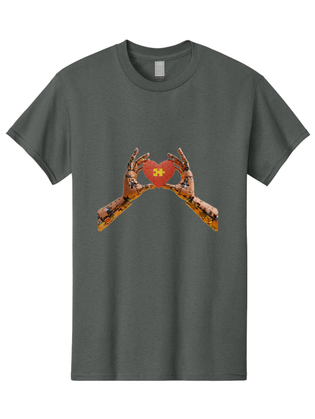 Robot-Hands-Holding-Heart-Puzzle Men'S Graphic Tee, 100% Cotton, Comfortable Casual Summer Wear, Machine Washable, Robotic Hands, Puzzle Heart, Artificial Intelligence, Ai, Robotics, Love, Heart, Puzzle Piece, Technology, Innovation, Bae079 4