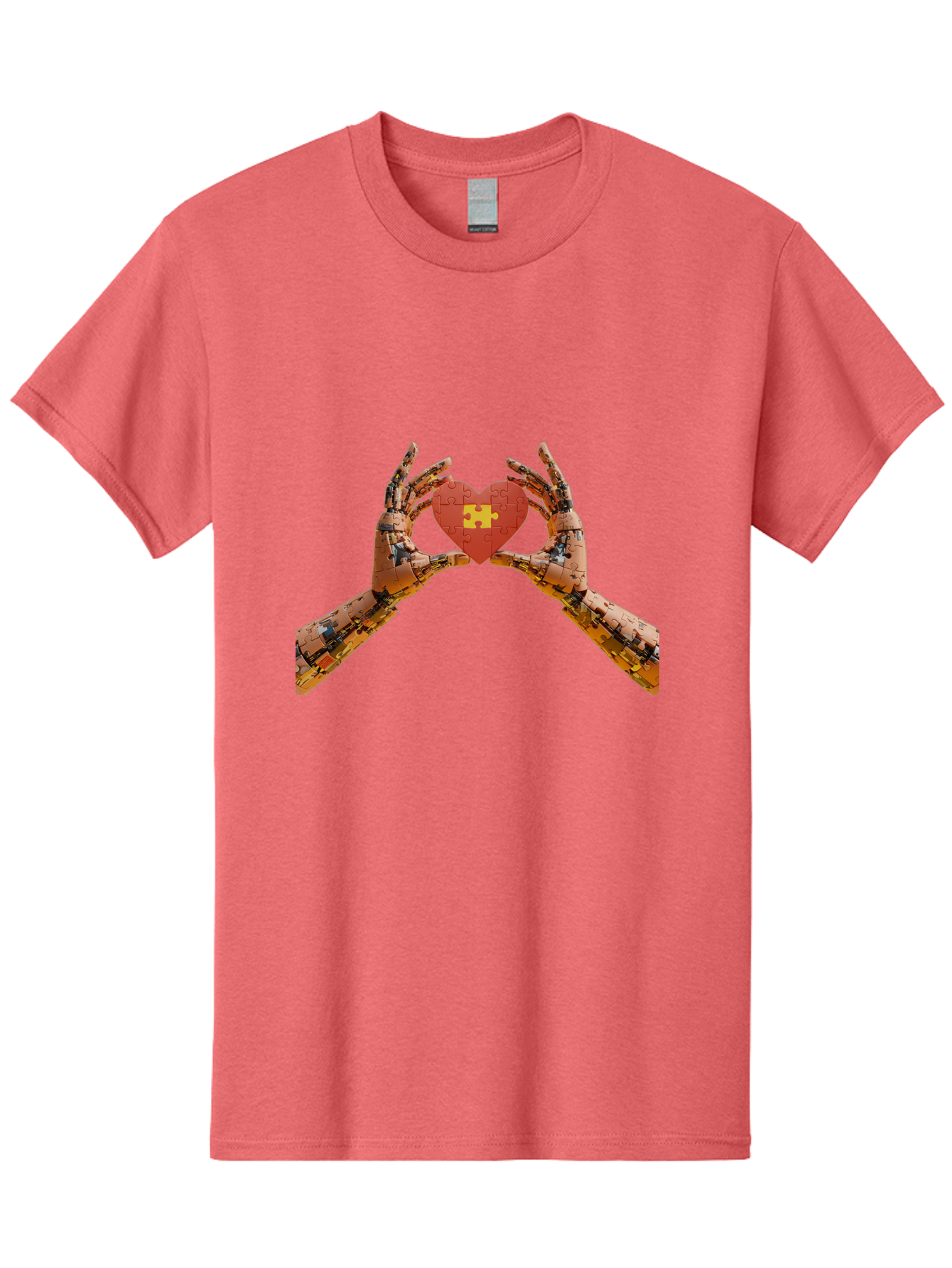 Robot-Hands-Holding-Heart-Puzzle Men'S Graphic Tee, 100% Cotton, Comfortable Casual Summer Wear, Machine Washable, Robotic Hands, Puzzle Heart, Artificial Intelligence, Ai, Robotics, Love, Heart, Puzzle Piece, Technology, Innovation, Bae079 1