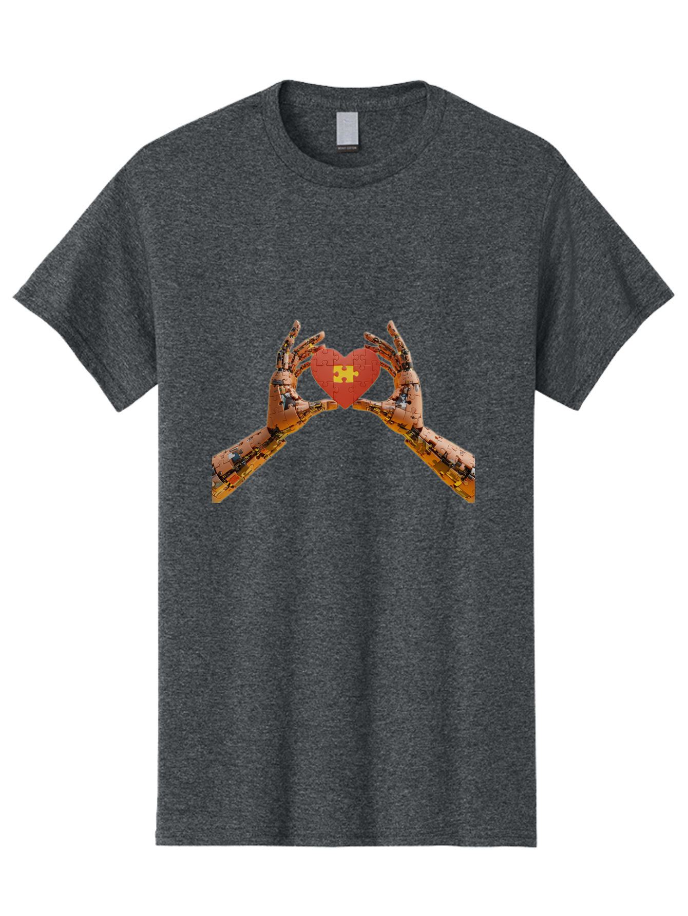 Robot-Hands-Holding-Heart-Puzzle Men'S Graphic Tee, 100% Cotton, Comfortable Casual Summer Wear, Machine Washable, Robotic Hands, Puzzle Heart, Artificial Intelligence, Ai, Robotics, Love, Heart, Puzzle Piece, Technology, Innovation, Bae079 3