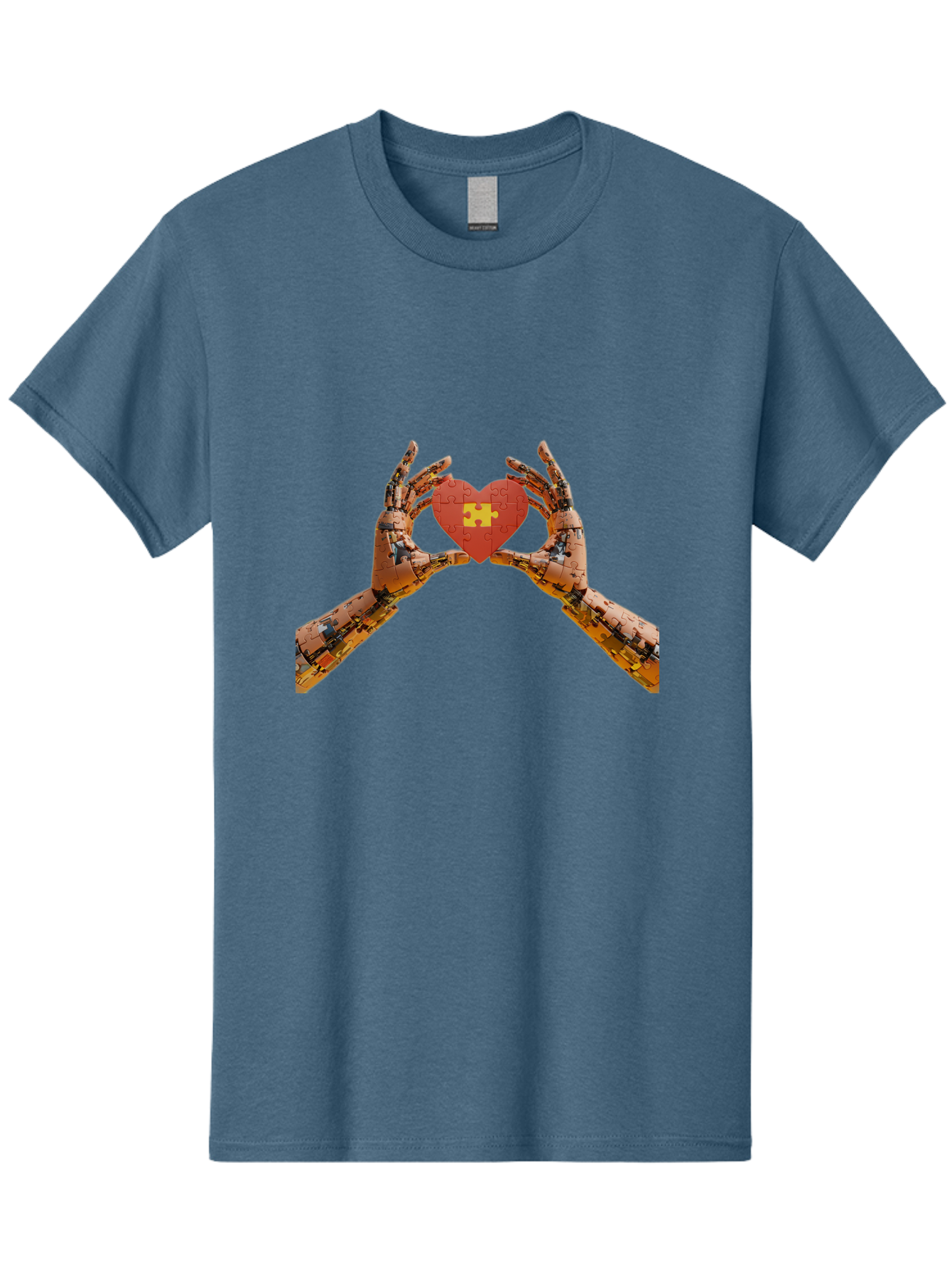 Robot-Hands-Holding-Heart-Puzzle Men'S Graphic Tee, 100% Cotton, Comfortable Casual Summer Wear, Machine Washable, Robotic Hands, Puzzle Heart, Artificial Intelligence, Ai, Robotics, Love, Heart, Puzzle Piece, Technology, Innovation, Bae079 10