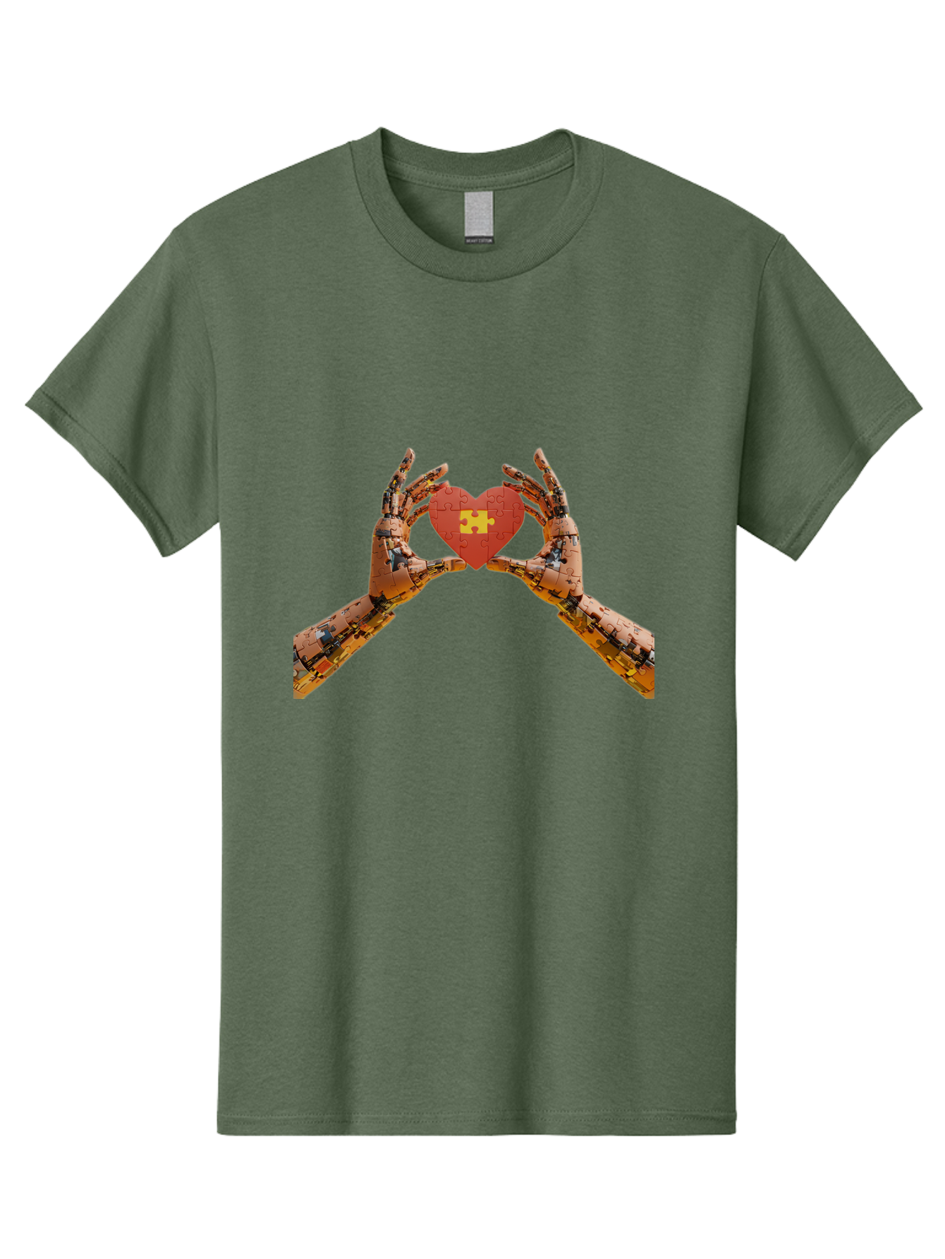 Robot-Hands-Holding-Heart-Puzzle Men'S Graphic Tee, 100% Cotton, Comfortable Casual Summer Wear, Machine Washable, Robotic Hands, Puzzle Heart, Artificial Intelligence, Ai, Robotics, Love, Heart, Puzzle Piece, Technology, Innovation, Bae079 15