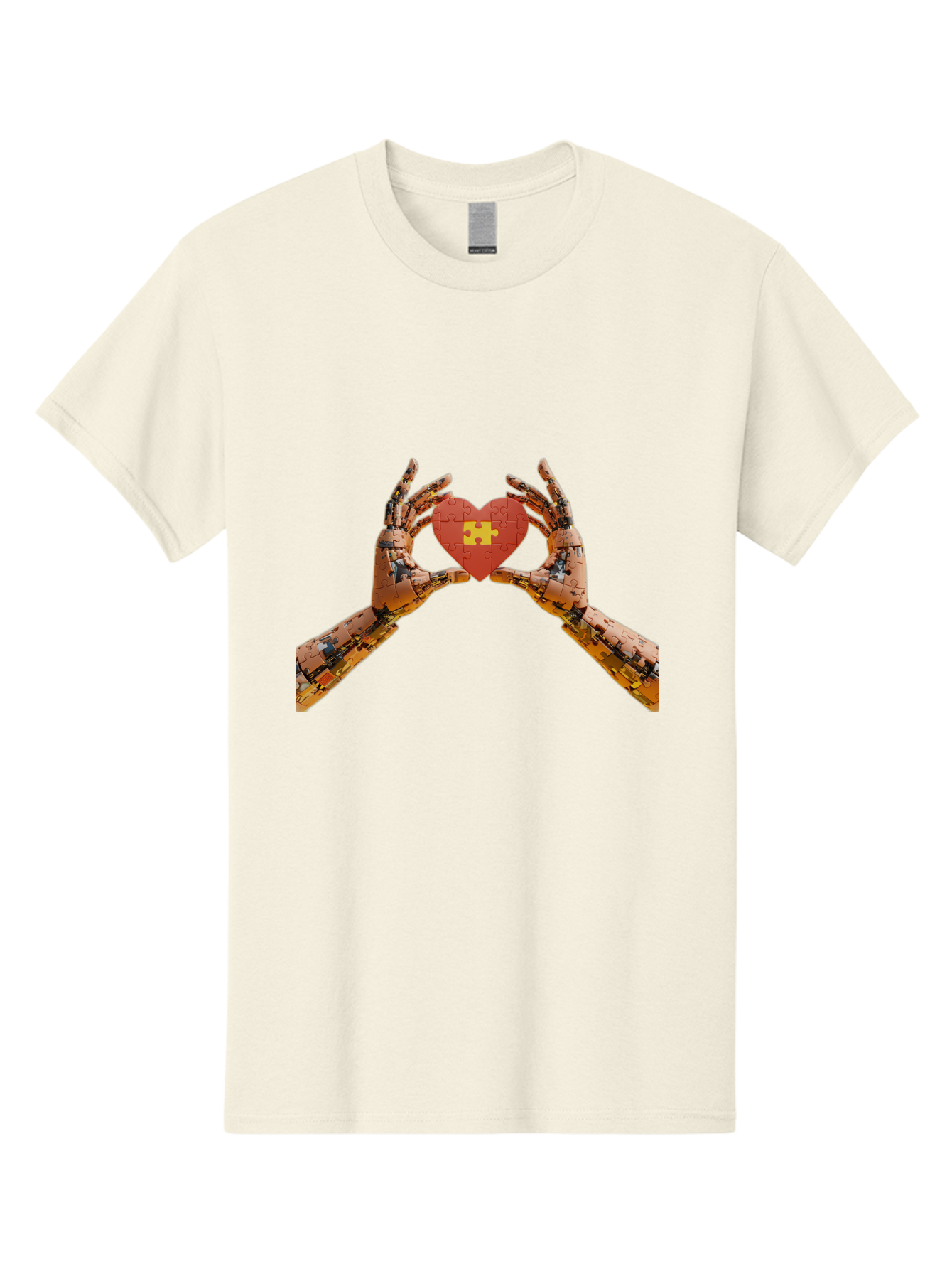 Robot-Hands-Holding-Heart-Puzzle Men'S Graphic Tee, 100% Cotton, Comfortable Casual Summer Wear, Machine Washable, Robotic Hands, Puzzle Heart, Artificial Intelligence, Ai, Robotics, Love, Heart, Puzzle Piece, Technology, Innovation, Bae079 5