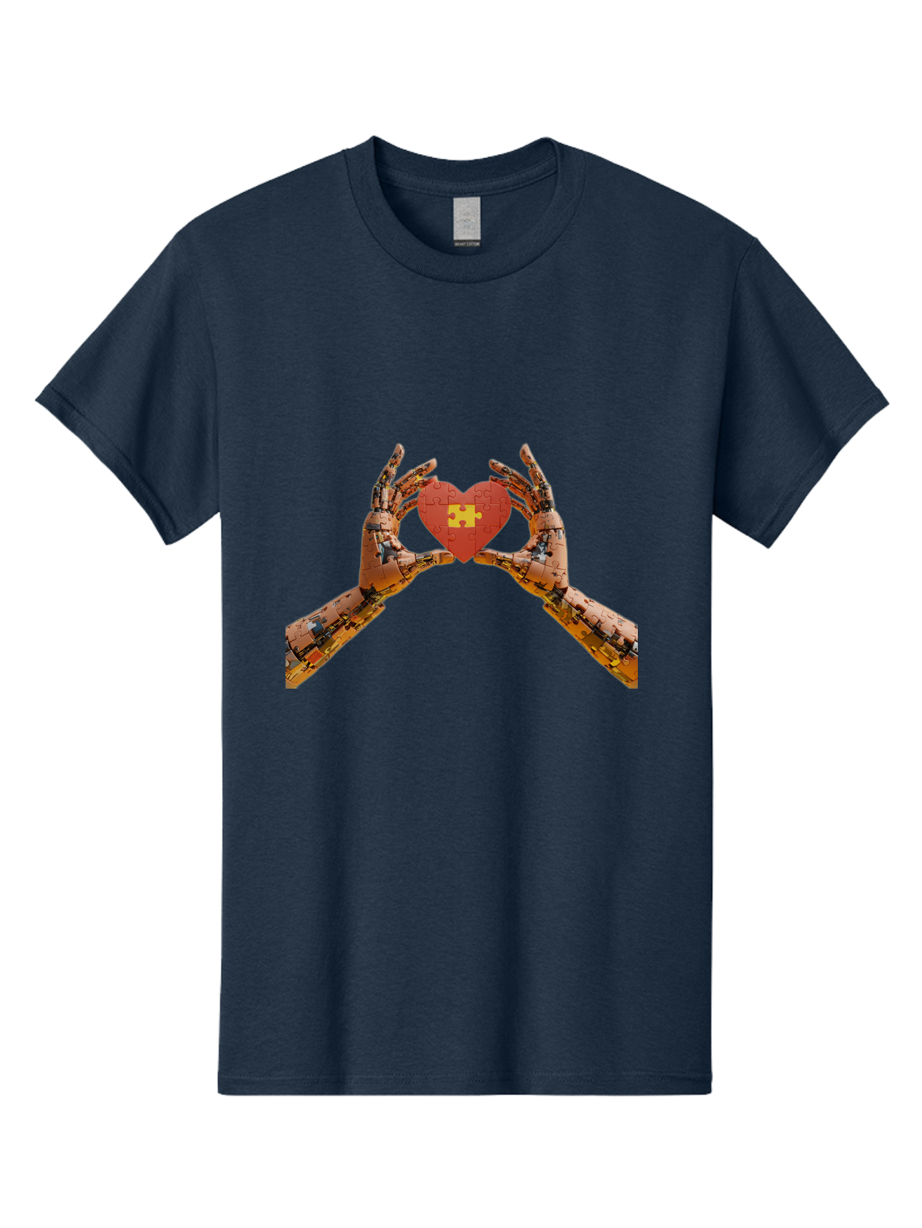 Robot-Hands-Holding-Heart-Puzzle Men'S Graphic Tee, 100% Cotton, Comfortable Casual Summer Wear, Machine Washable, Robotic Hands, Puzzle Heart, Artificial Intelligence, Ai, Robotics, Love, Heart, Puzzle Piece, Technology, Innovation, Bae079 14