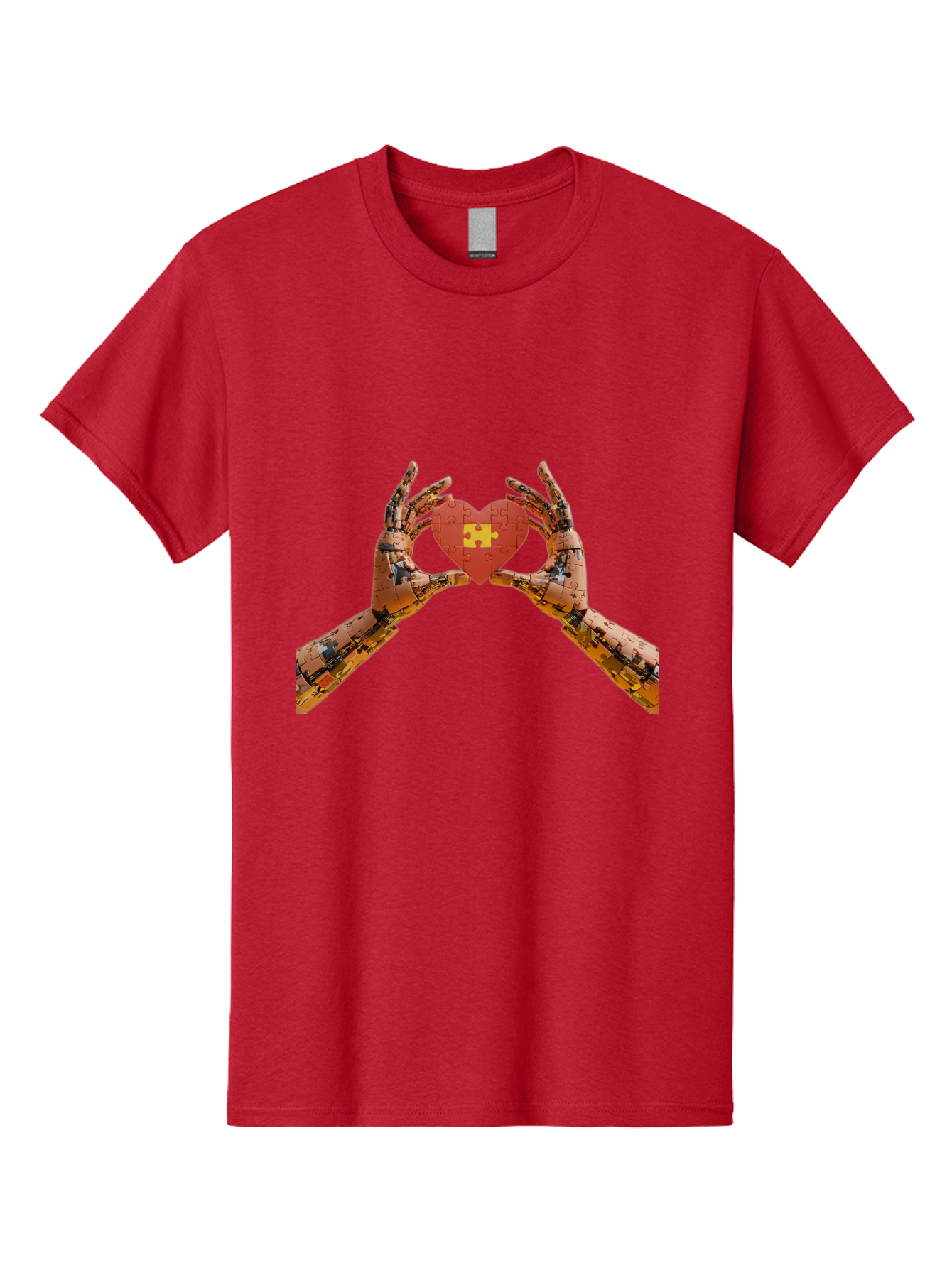 Robot-Hands-Holding-Heart-Puzzle Men'S Graphic Tee, 100% Cotton, Comfortable Casual Summer Wear, Machine Washable, Robotic Hands, Puzzle Heart, Artificial Intelligence, Ai, Robotics, Love, Heart, Puzzle Piece, Technology, Innovation, Bae079 11