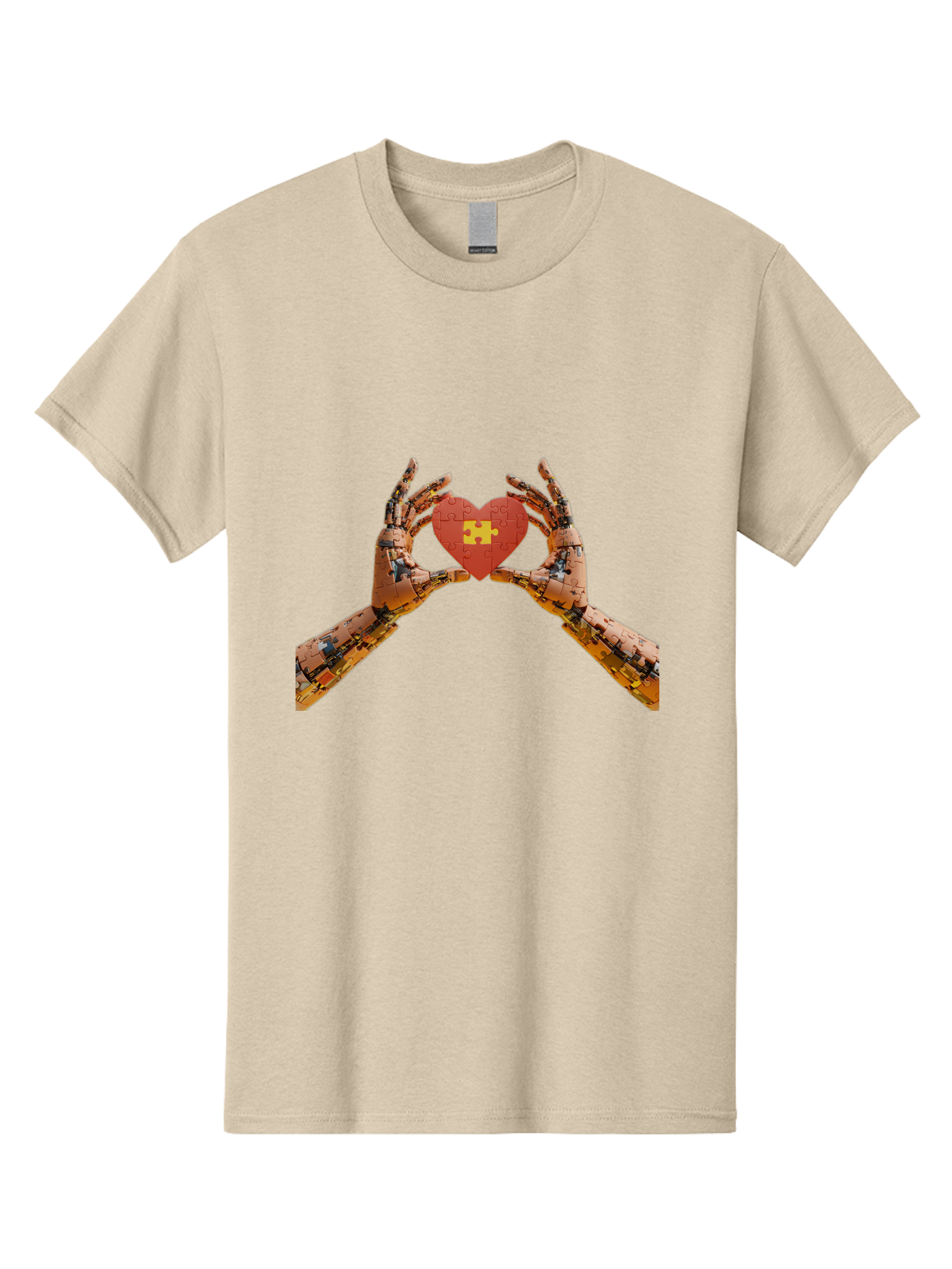 Robot-Hands-Holding-Heart-Puzzle Men'S Graphic Tee, 100% Cotton, Comfortable Casual Summer Wear, Machine Washable, Robotic Hands, Puzzle Heart, Artificial Intelligence, Ai, Robotics, Love, Heart, Puzzle Piece, Technology, Innovation, Bae079 8