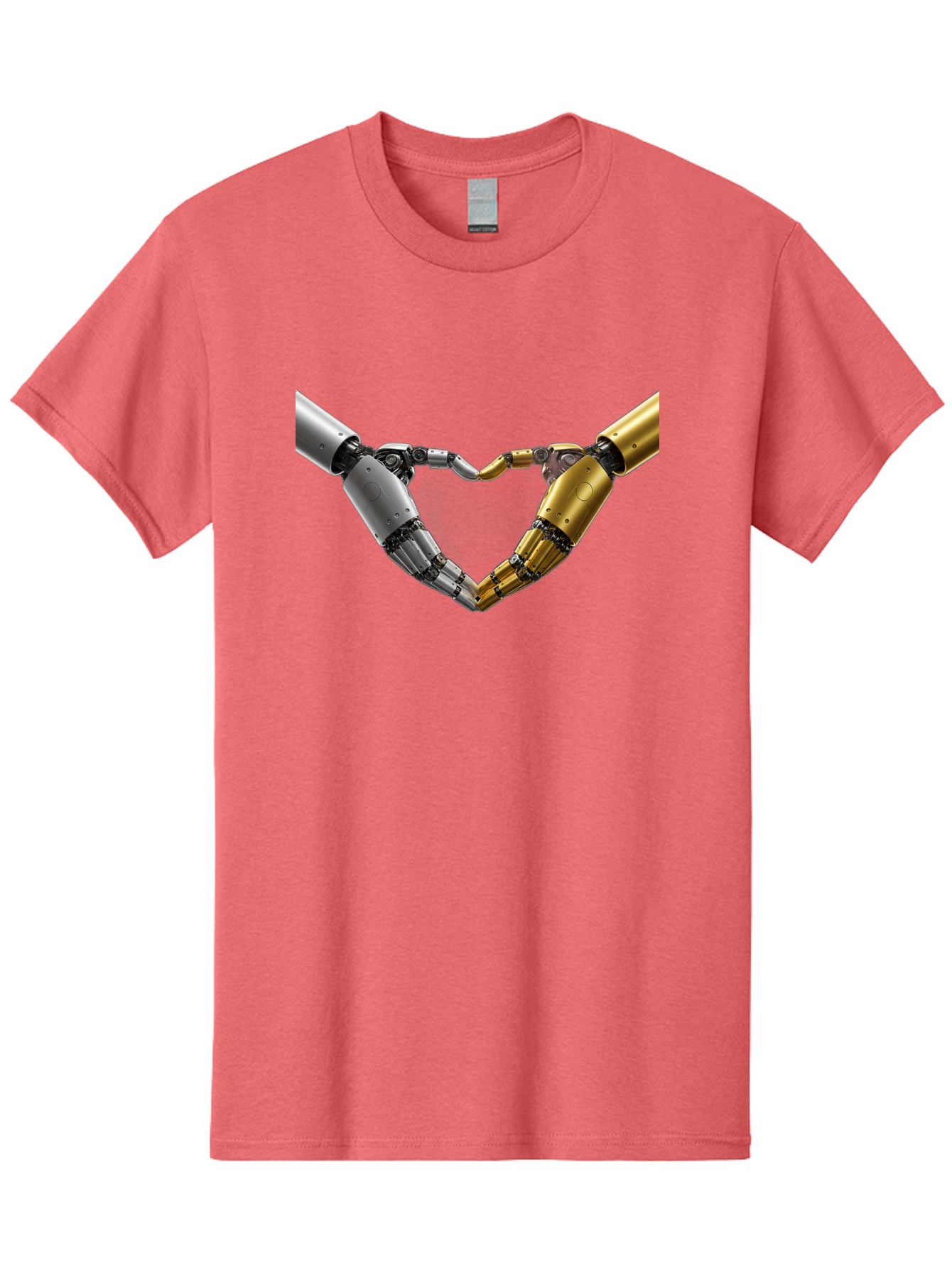 Robotic-Hands Men'S Graphic Tee, 100% Cotton, Comfortable Casual Summer Wear, Machine Washable, Robotic Arms, Mechanical Hands, Artificial Intelligence, Robotic Love, Futuristic Technology, Robotic Connection, Heart Shape Bae080 4