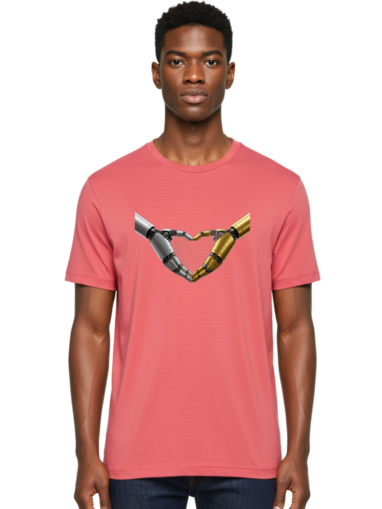 Robotic-Hands Men'S Graphic Tee, 100% Cotton, Comfortable Casual Summer Wear, Machine Washable, Robotic Arms, Mechanical Hands, Artificial Intelligence, Robotic Love, Futuristic Technology, Robotic Connection, Heart Shape Bae080 19