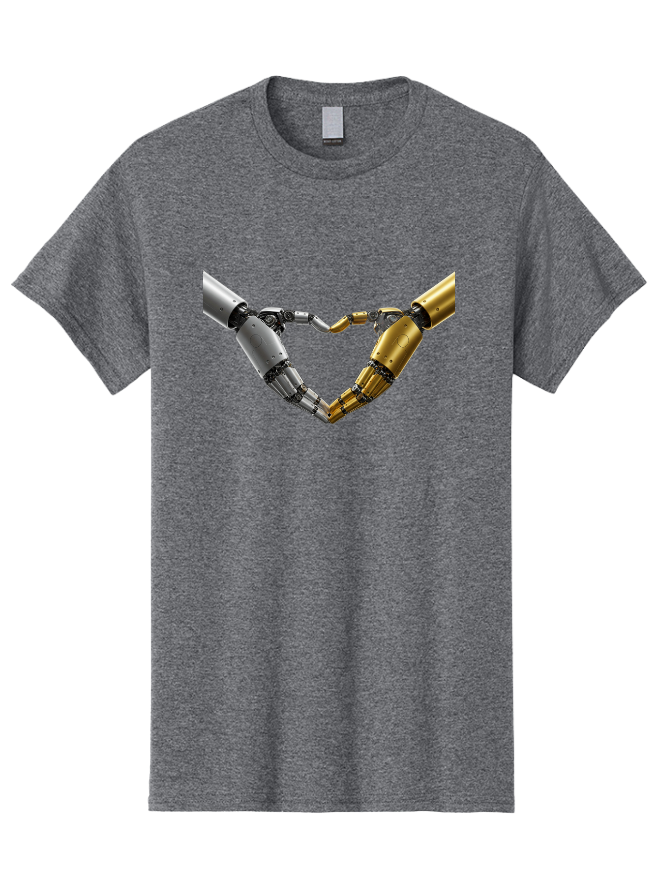 Robotic-Hands Men'S Graphic Tee, 100% Cotton, Comfortable Casual Summer Wear, Machine Washable, Robotic Arms, Mechanical Hands, Artificial Intelligence, Robotic Love, Futuristic Technology, Robotic Connection, Heart Shape Bae080 7