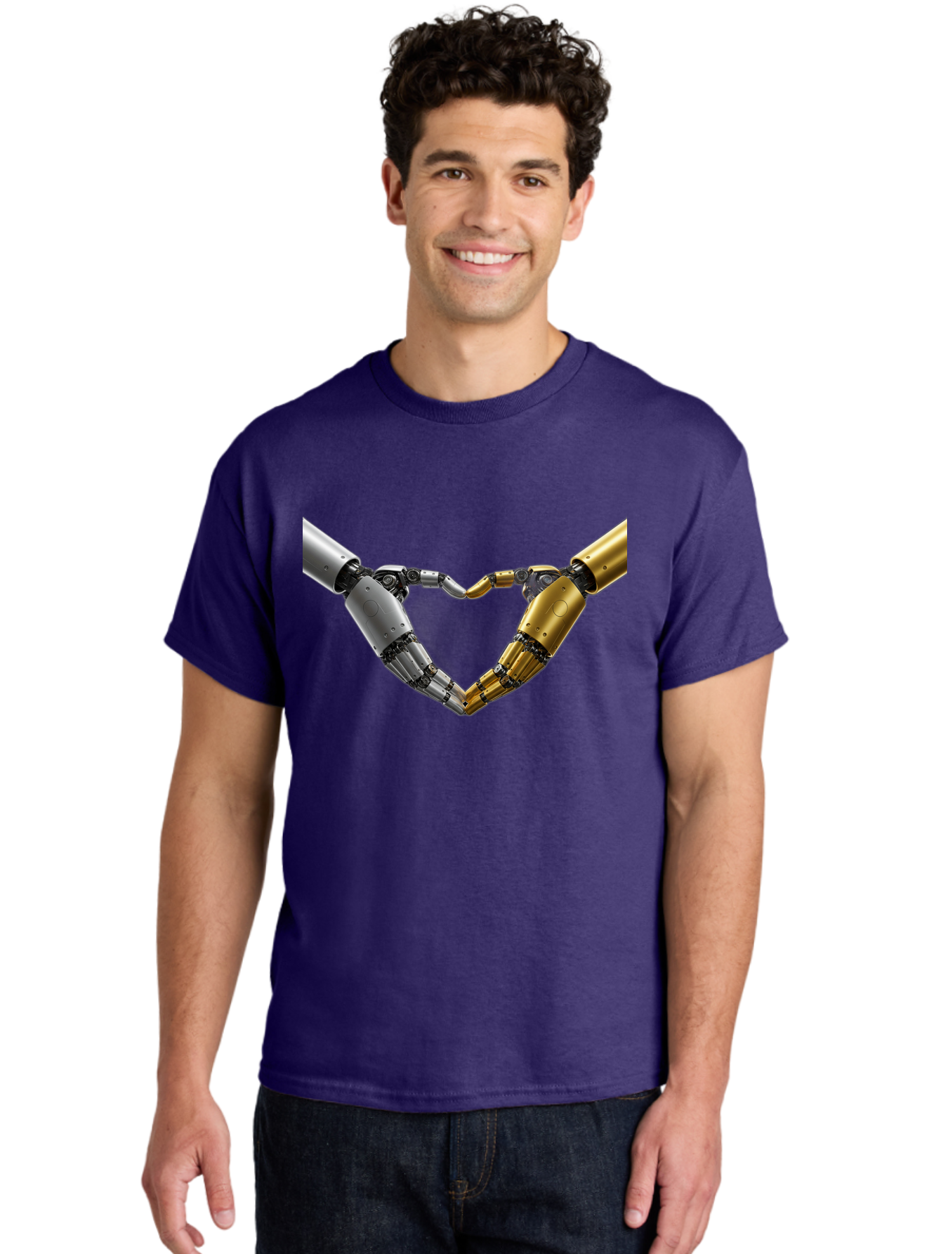 Robotic-Hands Men'S Graphic Tee, 100% Cotton, Comfortable Casual Summer Wear, Machine Washable, Robotic Arms, Mechanical Hands, Artificial Intelligence, Robotic Love, Futuristic Technology, Robotic Connection, Heart Shape Bae080 21