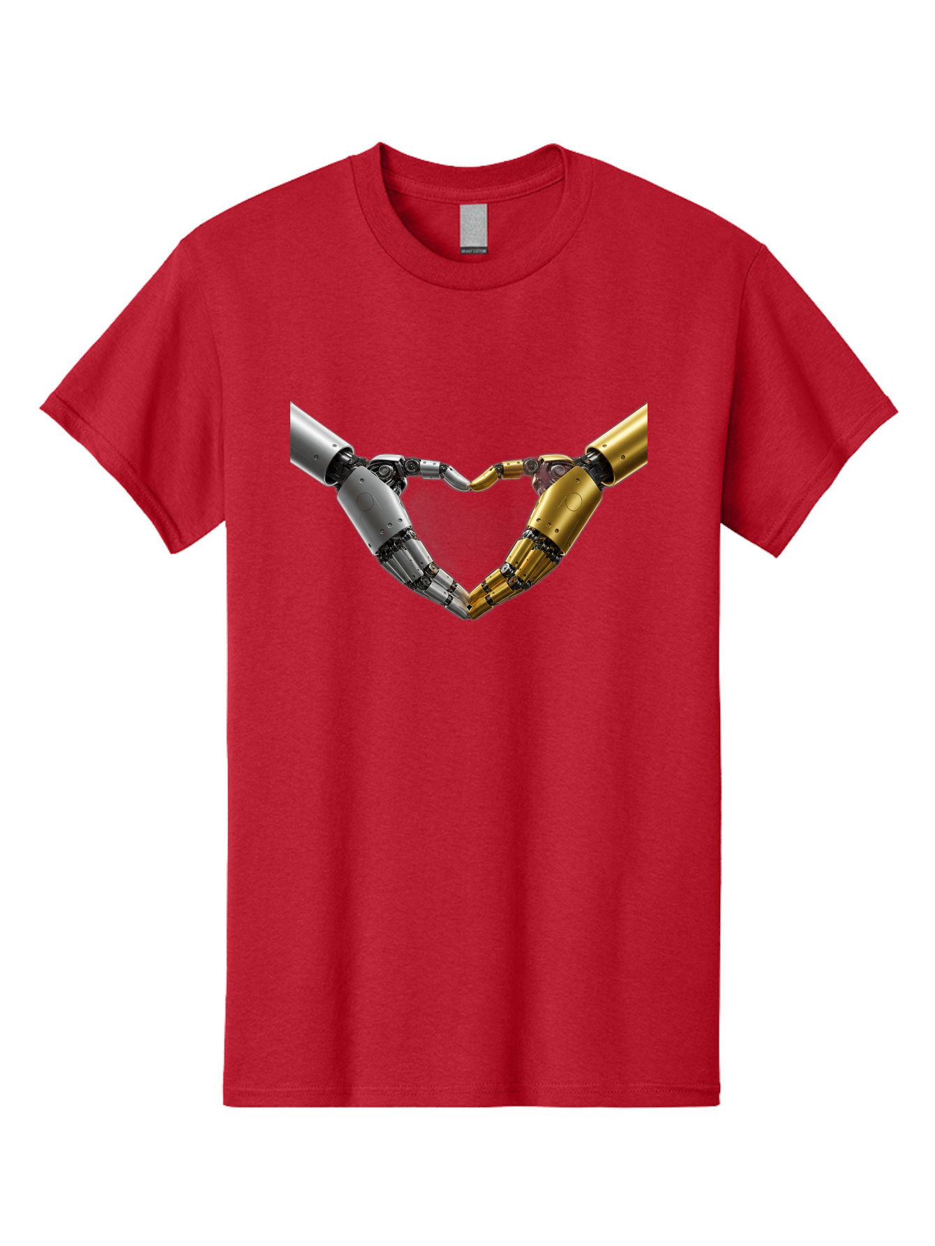 Robotic-Hands Men'S Graphic Tee, 100% Cotton, Comfortable Casual Summer Wear, Machine Washable, Robotic Arms, Mechanical Hands, Artificial Intelligence, Robotic Love, Futuristic Technology, Robotic Connection, Heart Shape Bae080 14