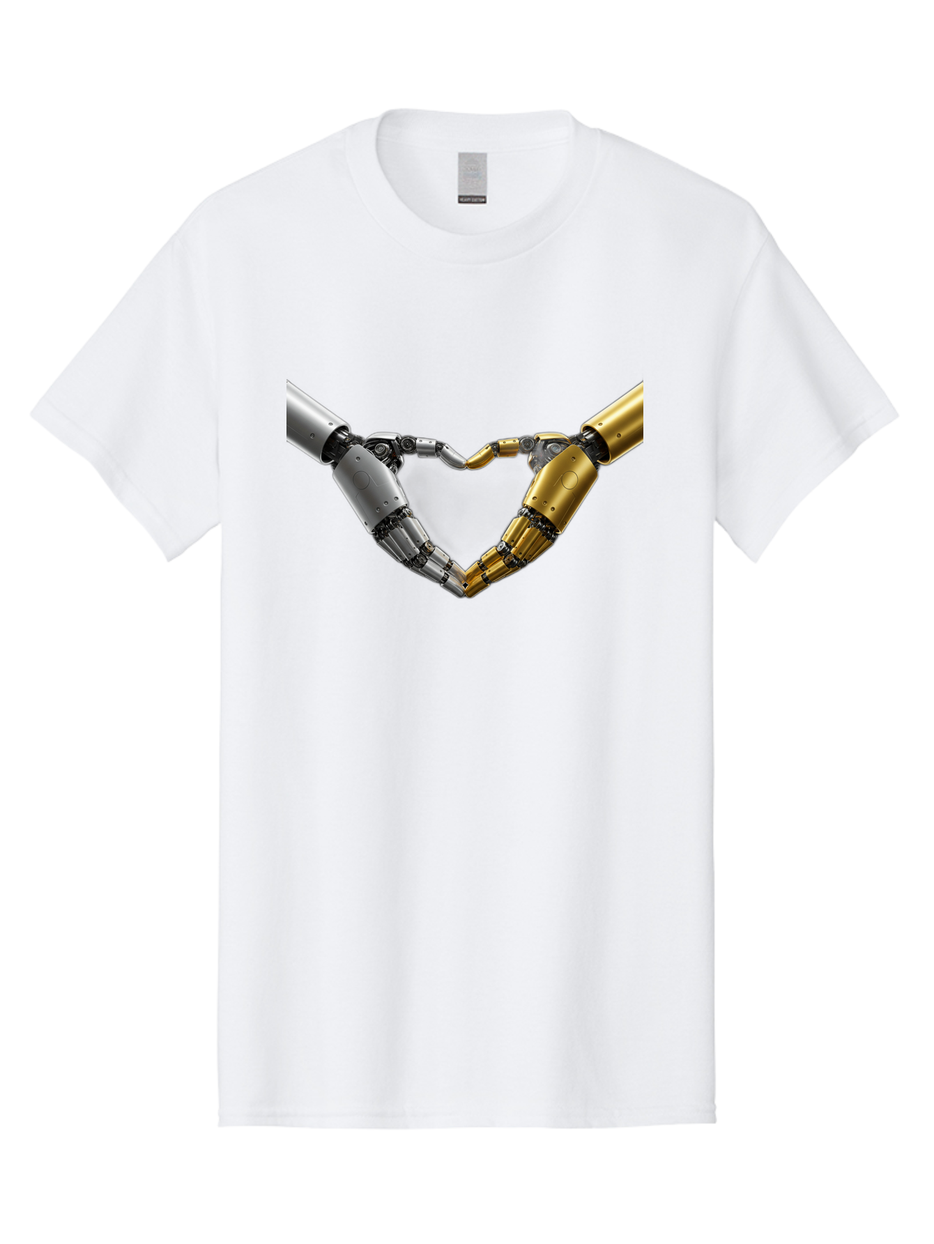 Robotic-Hands Men'S Graphic Tee, 100% Cotton, Comfortable Casual Summer Wear, Machine Washable, Robotic Arms, Mechanical Hands, Artificial Intelligence, Robotic Love, Futuristic Technology, Robotic Connection, Heart Shape Bae080 15