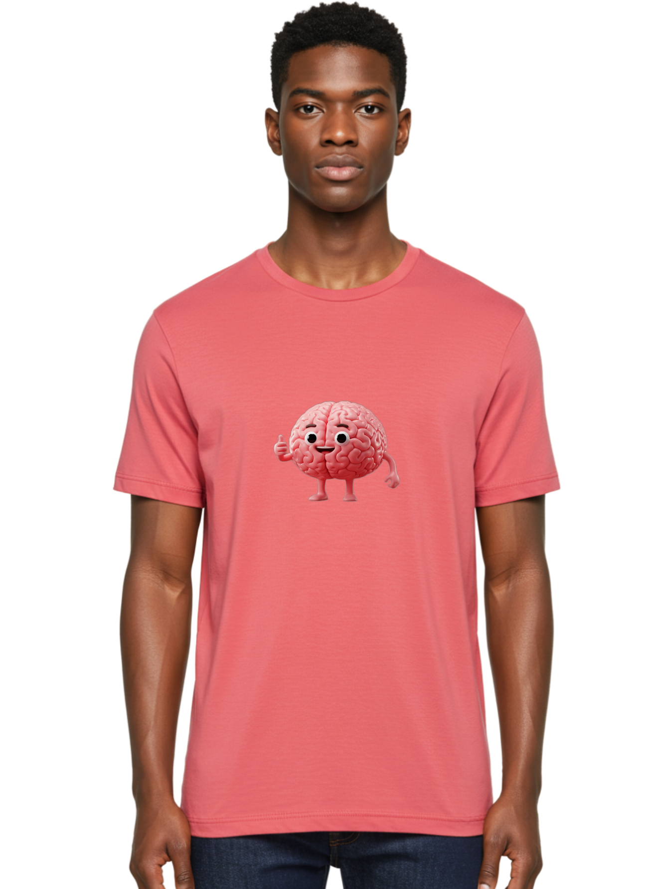 Smiling-Brain Men'S Graphic Tee, 100% Cotton, Comfortable Casual Summer Wear, Machine Washable, Cartoon Brain Character, Human Brain, Funny Illustration, Brain With Face, Thumbs Up Gesture, Smiling Brain, Cognitive Humor, Human Anatomy, Bae101 19